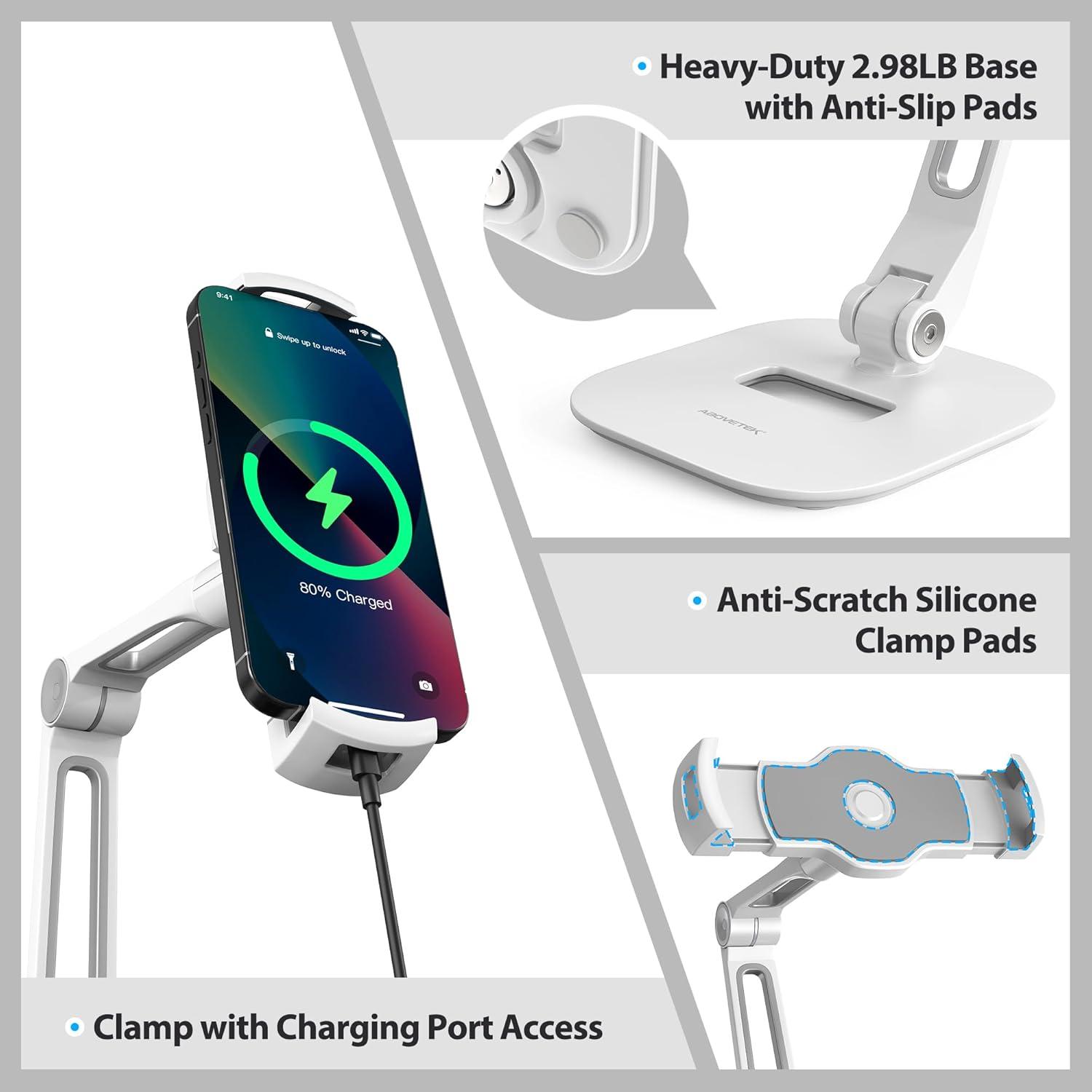 Soporte Ajustable para iPad AboveTEK - Aluminio Blanco 4"-11"