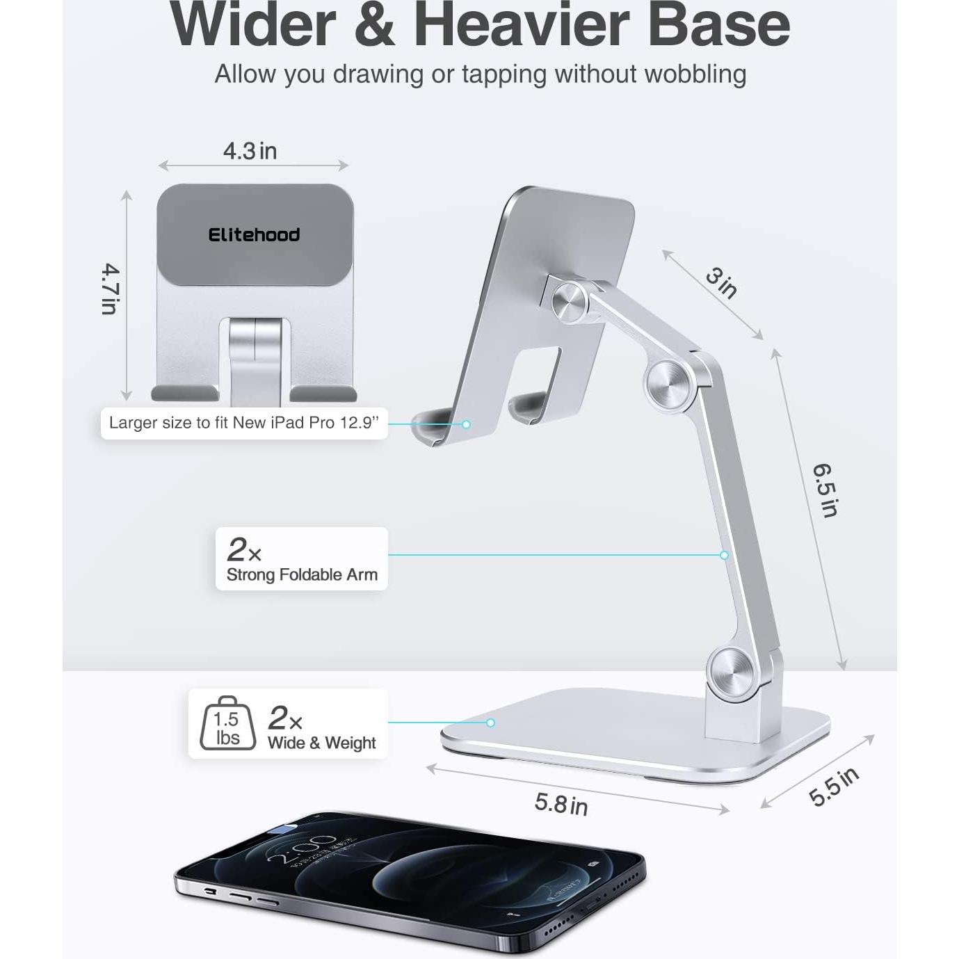 Soporte Ajustable para iPad Elitehood DT-013, Aluminio Plata