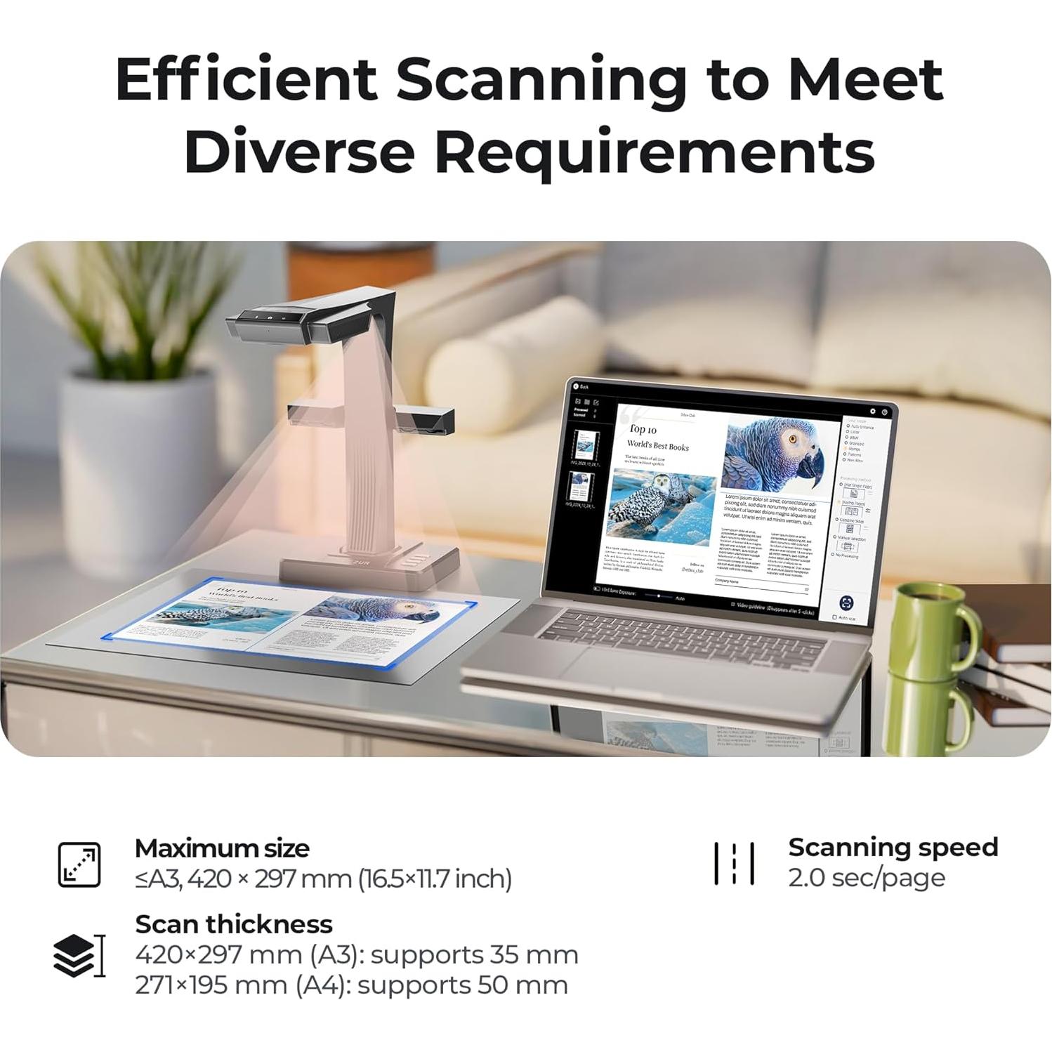 Escáner de Documentos CZUR ET16 Plus, 16MP, OCR 186 Idiomas