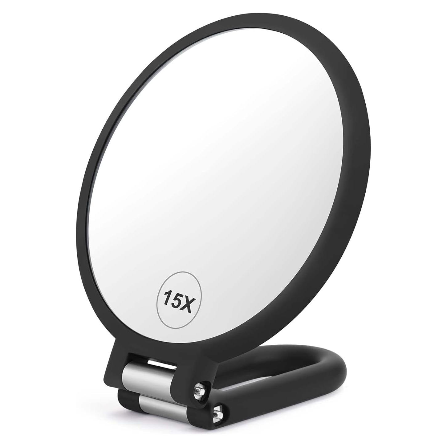 Espejo de Mano Aumentado CLSEVXY 1X 15X Plegable Negro