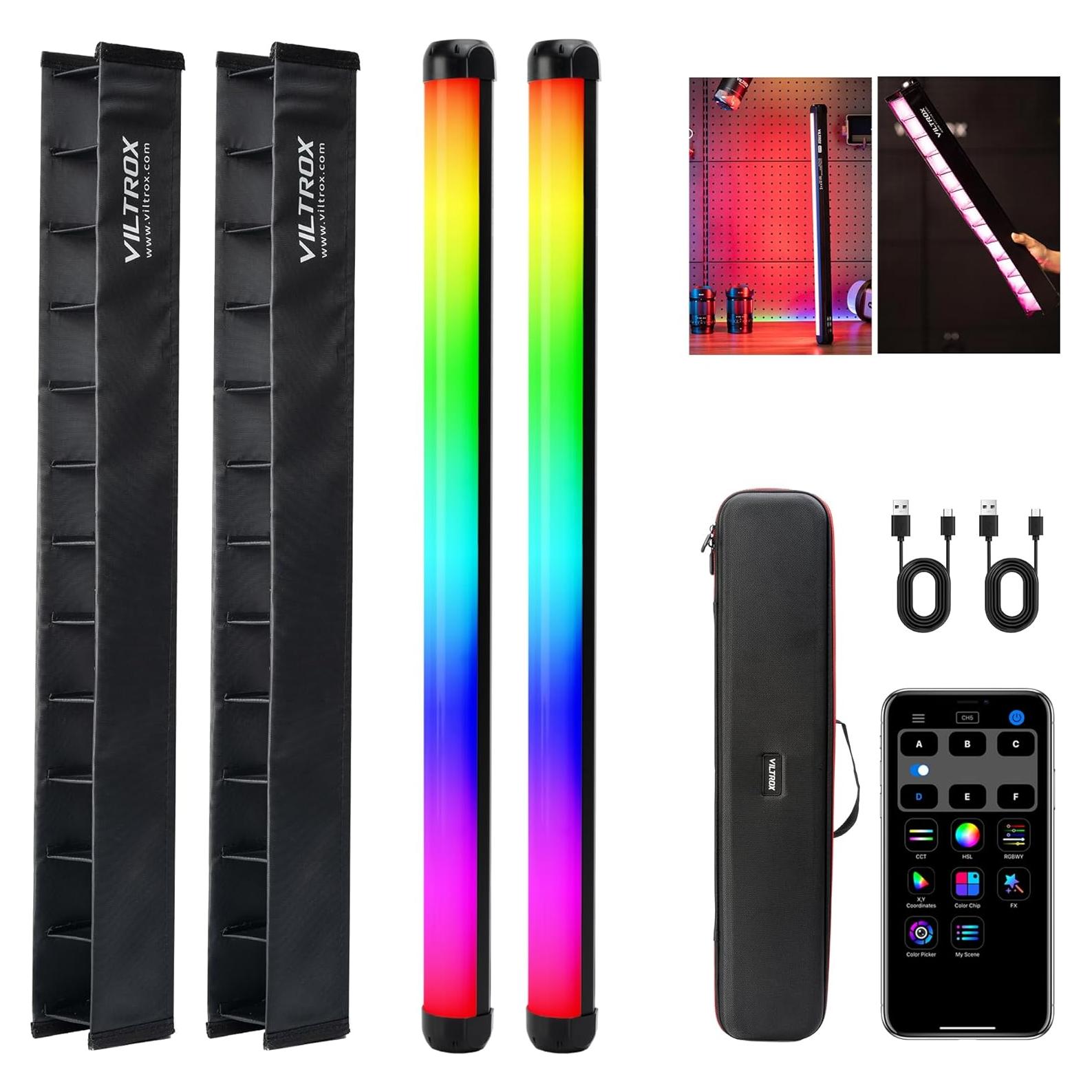 VILTROX K60 2 Pack Varitas de Luz RGB LED Portátiles 2500K-8500K