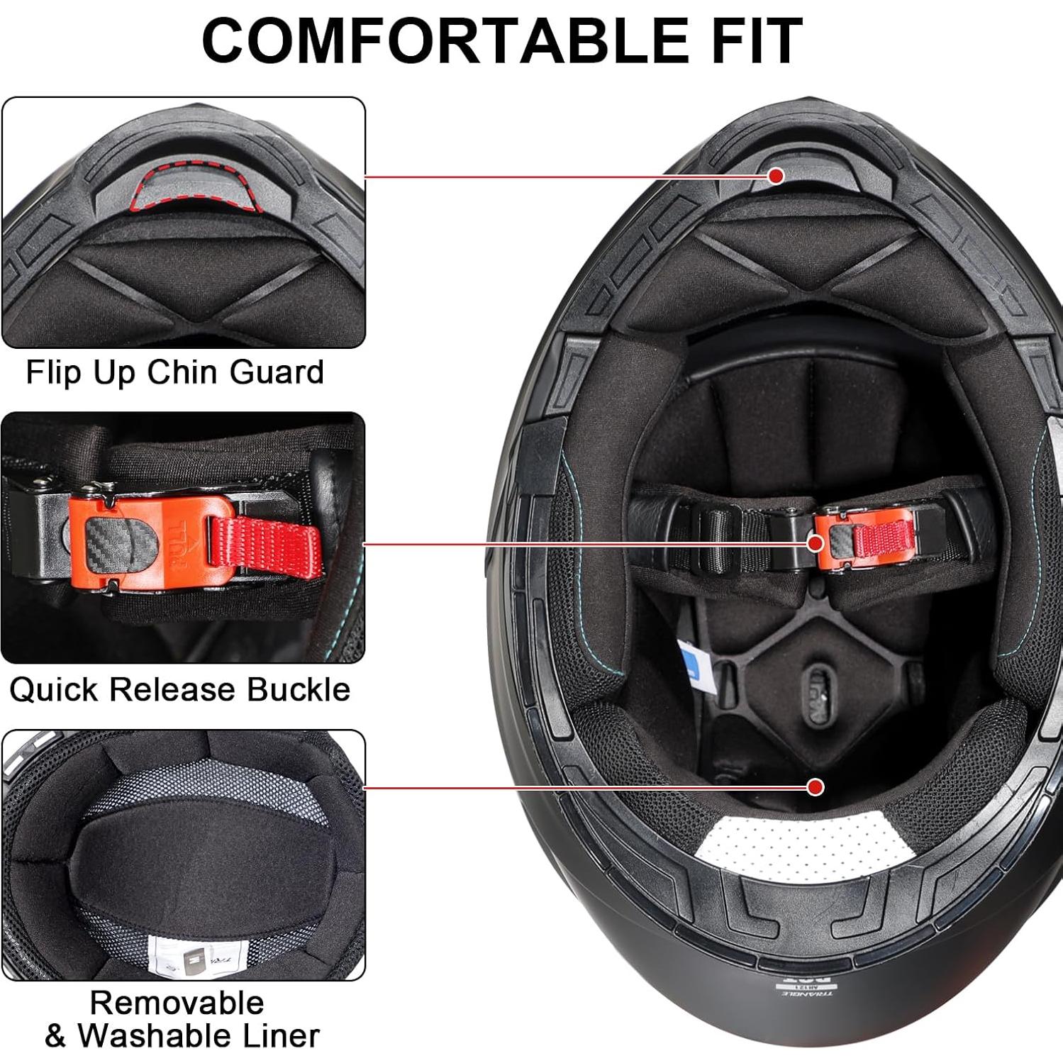 Casco Modular TRIANGLE AH121 para Motocicleta Negro Rojo