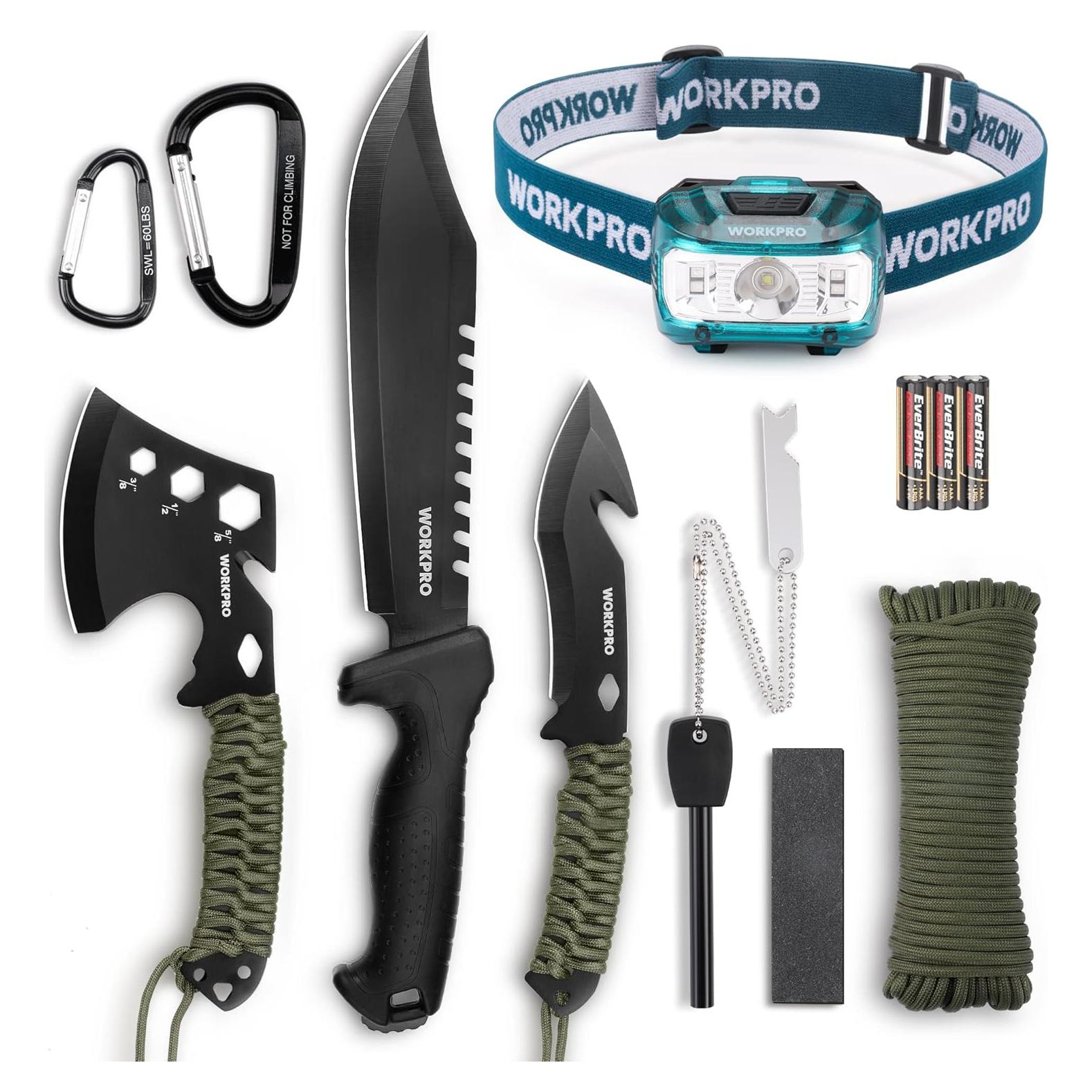 Juego de Herramientas de Camping WORKPRO 9 Piezas con Hacha y Machete