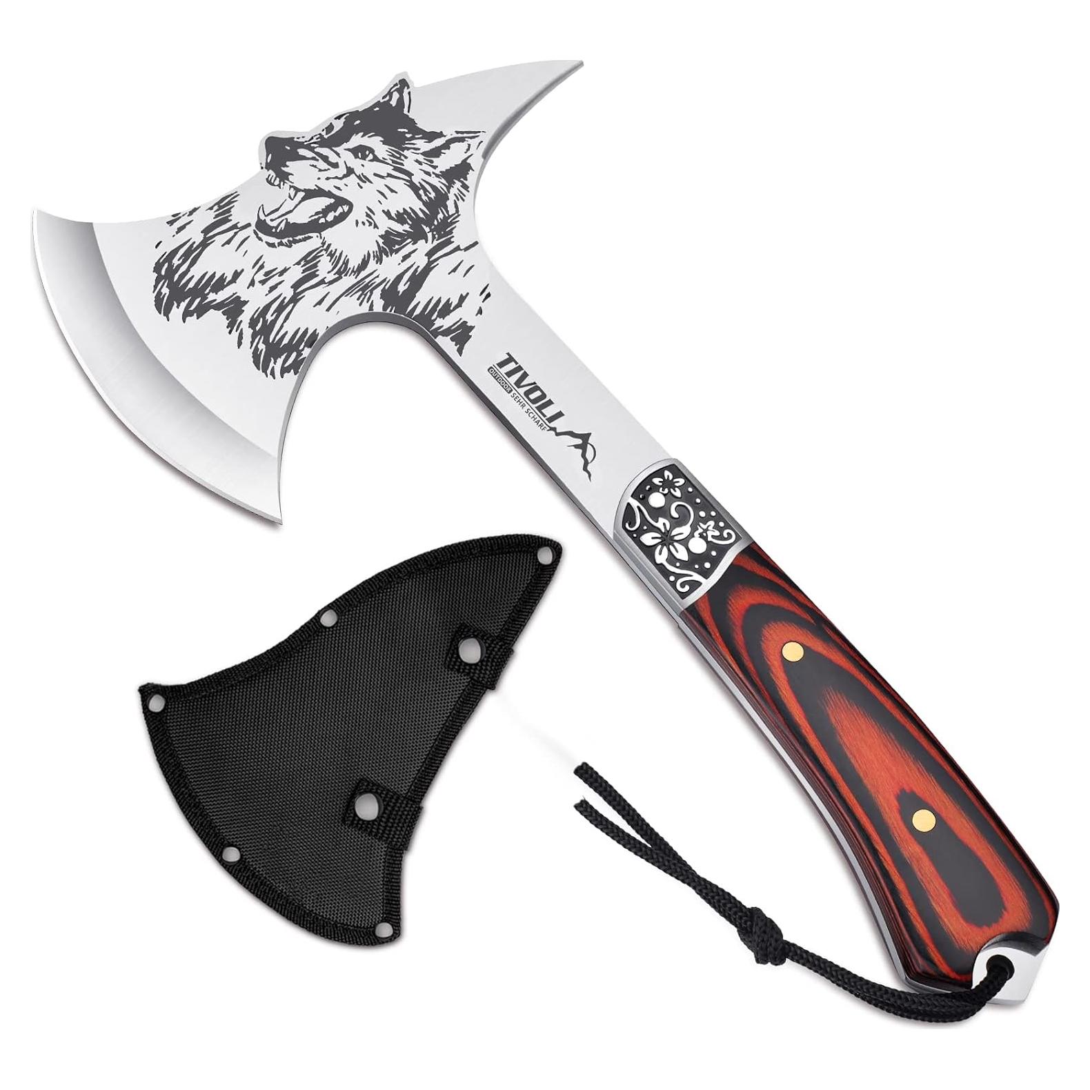 Hacha de Camping TIVOLI 34 cm con Funda de Nailon y Caja de Regalo