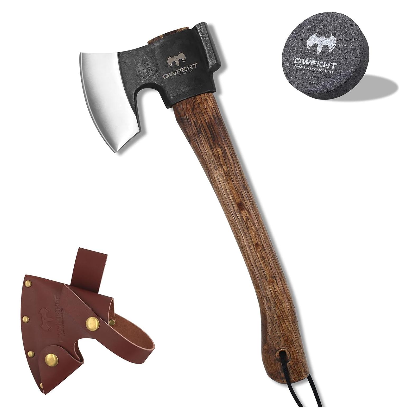 Hacha de Camping DWFKHT 14.4" Forjada a Mano con Funda