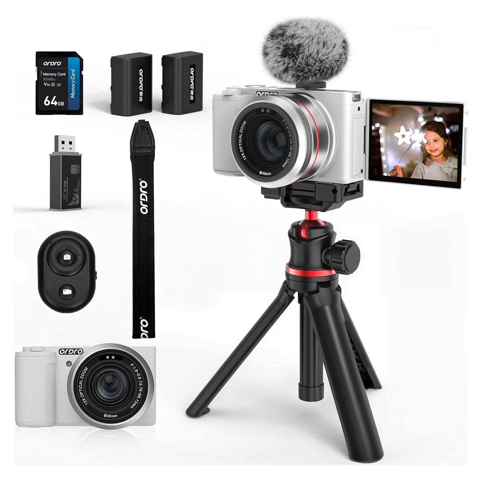 Cámara Digital ORDRO G730 5K 64MP 12X Zoom Óptico Blanca