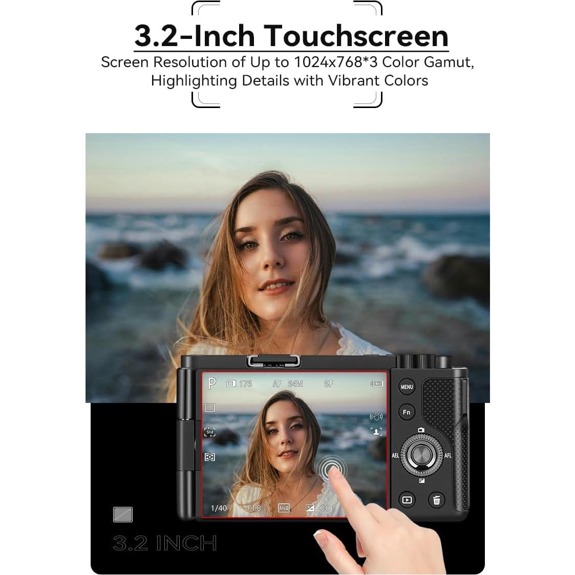 5K Digital Camera Vlogging Camera for Content Creators and Vloggers, 64MP Digital Camera for Photography Flip Screen, 12X Optical Zoom Camera, Auto Focus, IR Night Vision Function, 64GB Card