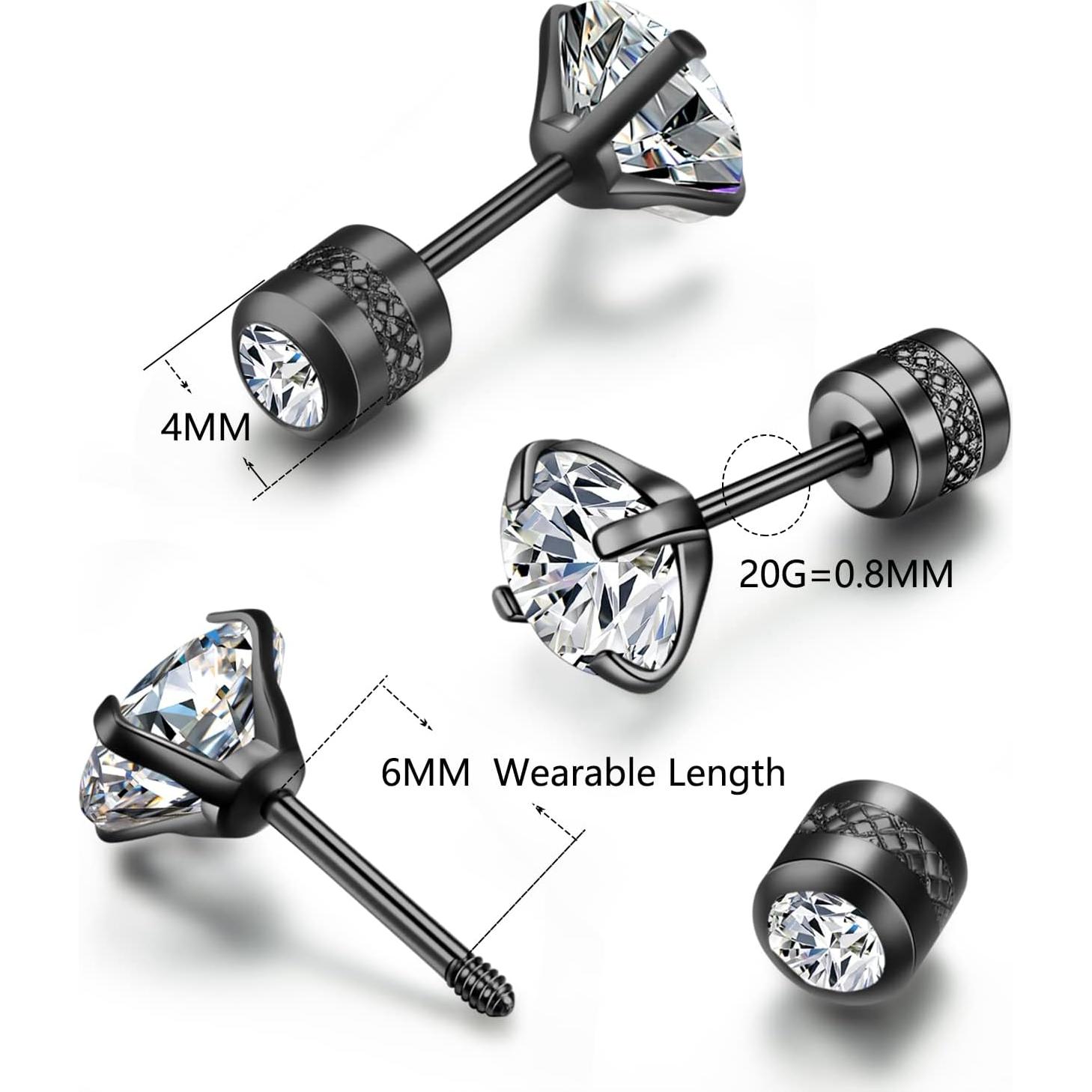 Pendientes de Stud Hipoalergénicos Renkovte 4mm CZ Negros