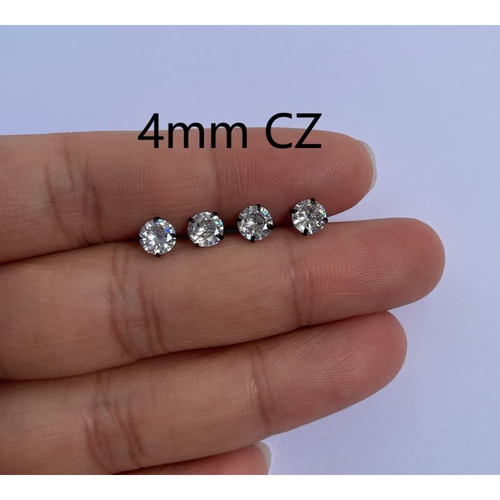 Pendientes de Stud Hipoalergénicos Renkovte 4mm CZ Negros