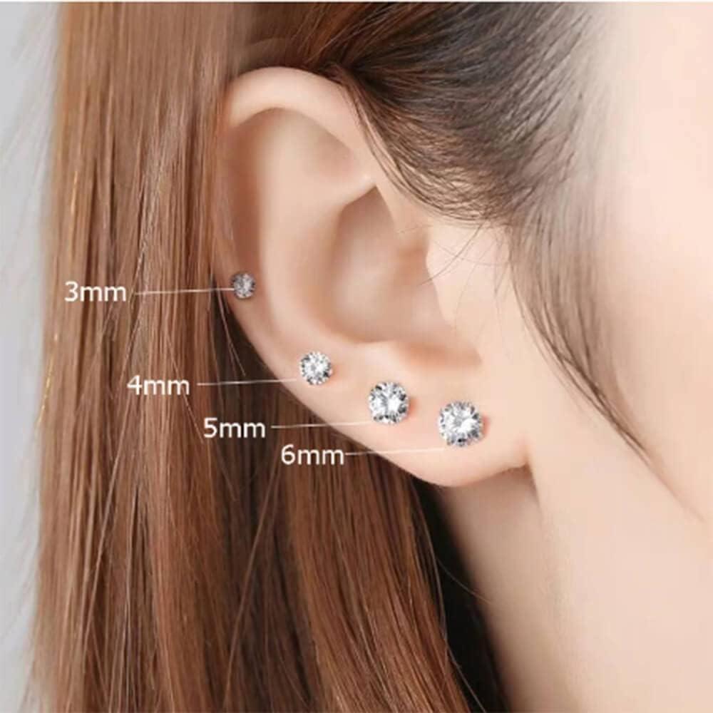 Pendientes de Stud Hipoalergénicos Renkovte 4mm CZ Negros