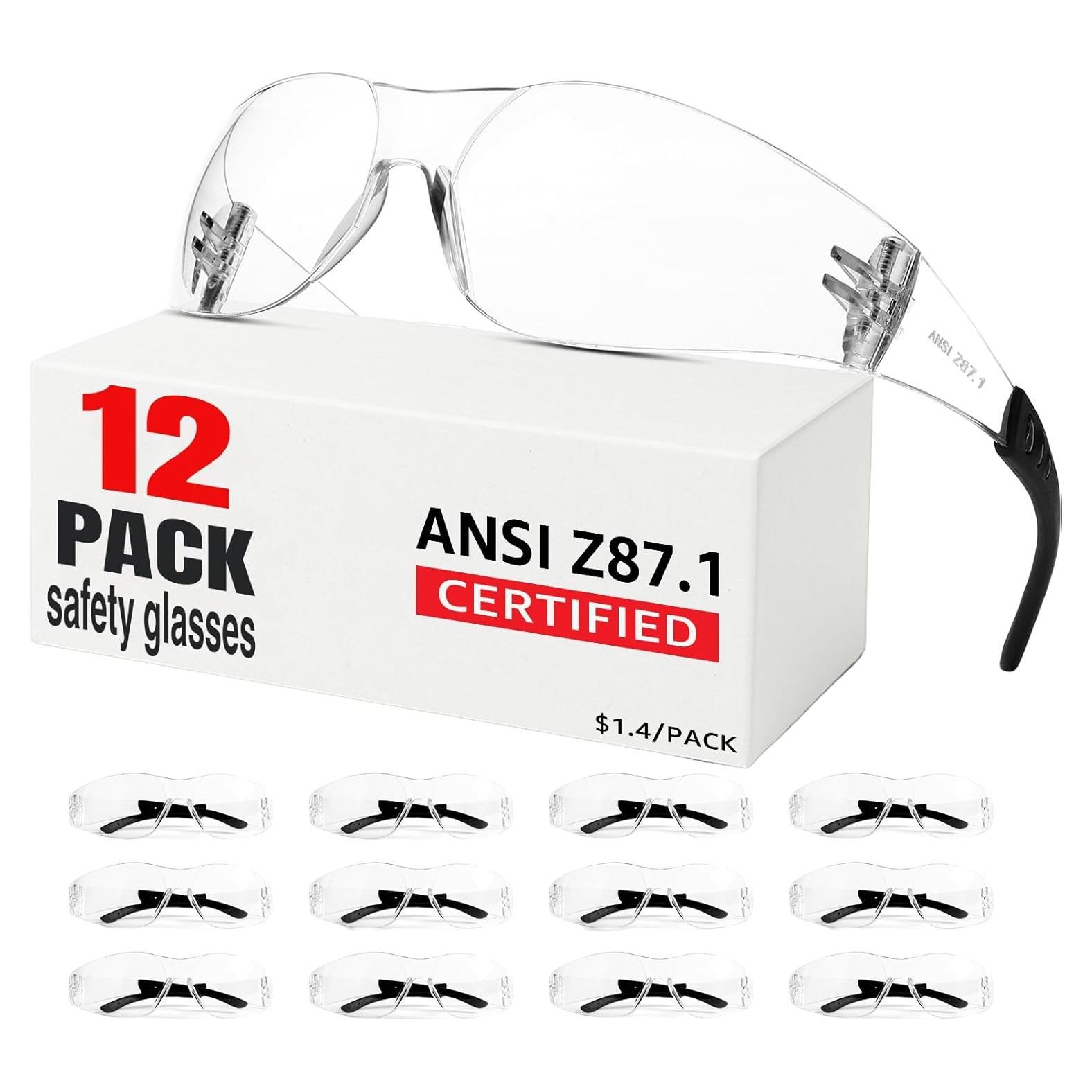 Gafas de Seguridad Claras Hoqiwild ANSI Z87.1 Paquete 12 Unidades