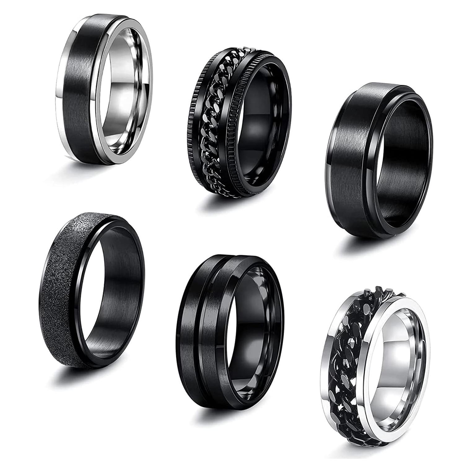 Conjunto de 6 Anillos Giratorios Negros SAILIMUE Acero Inoxidable