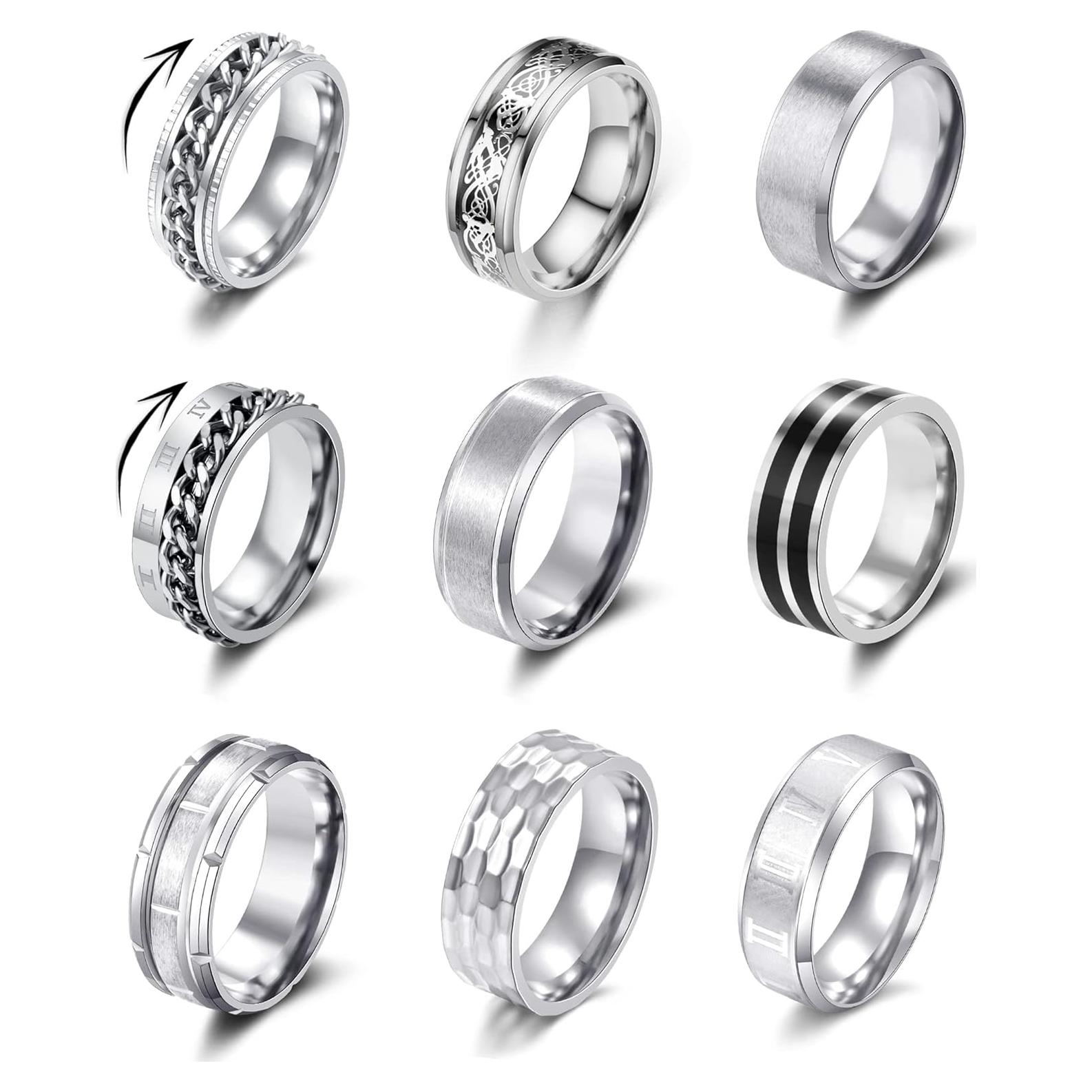 Conjunto de 9 Anillos de Acero Inoxidable YOVORO Antiestrés