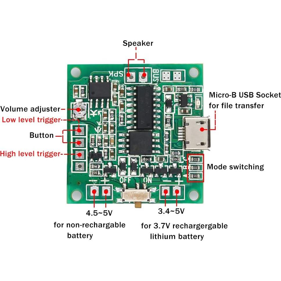 Módulo de Sonido Programable WayinTop 8MB con Botón y USB