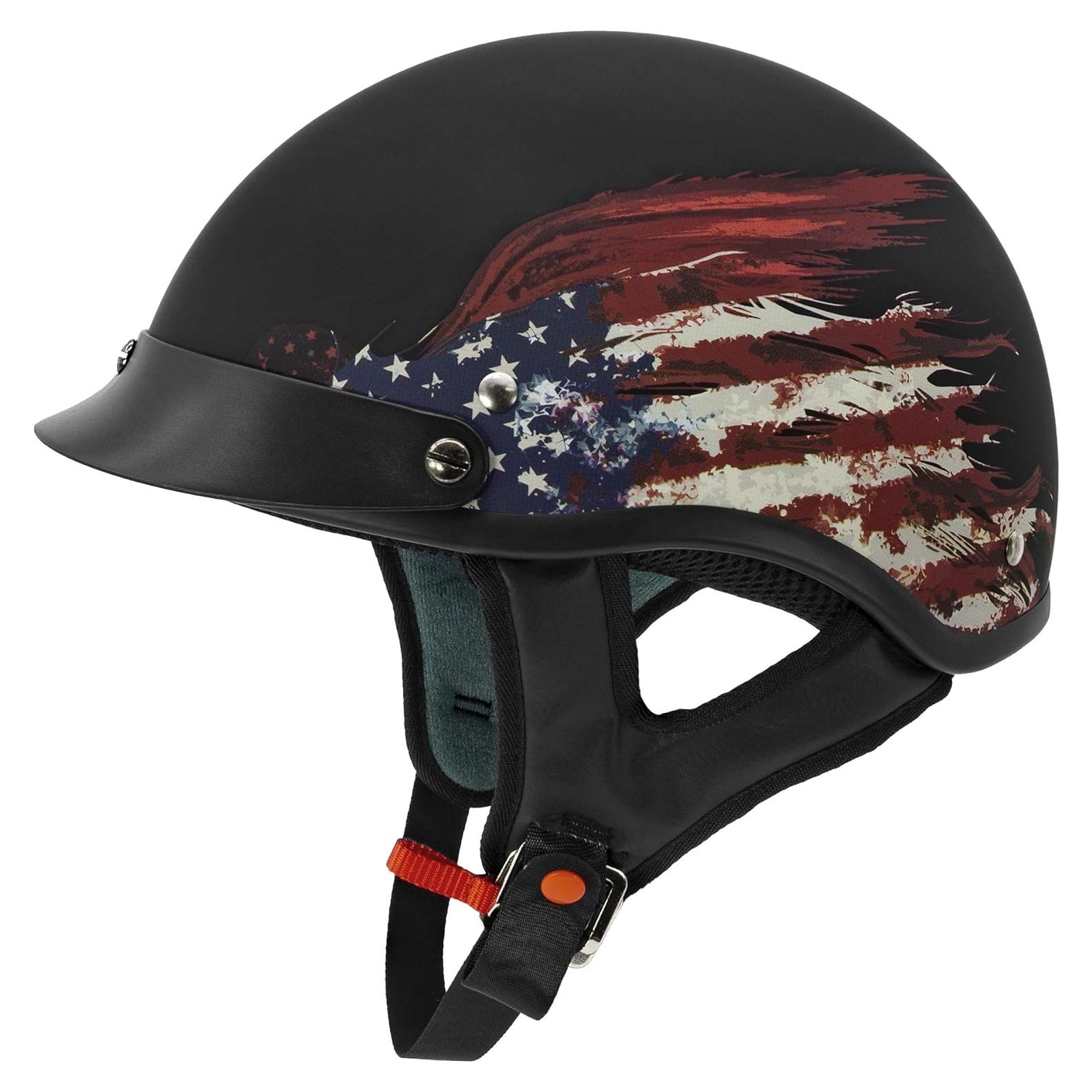 Casco VCAN V5 Half Face Negro Mediano con Bandera