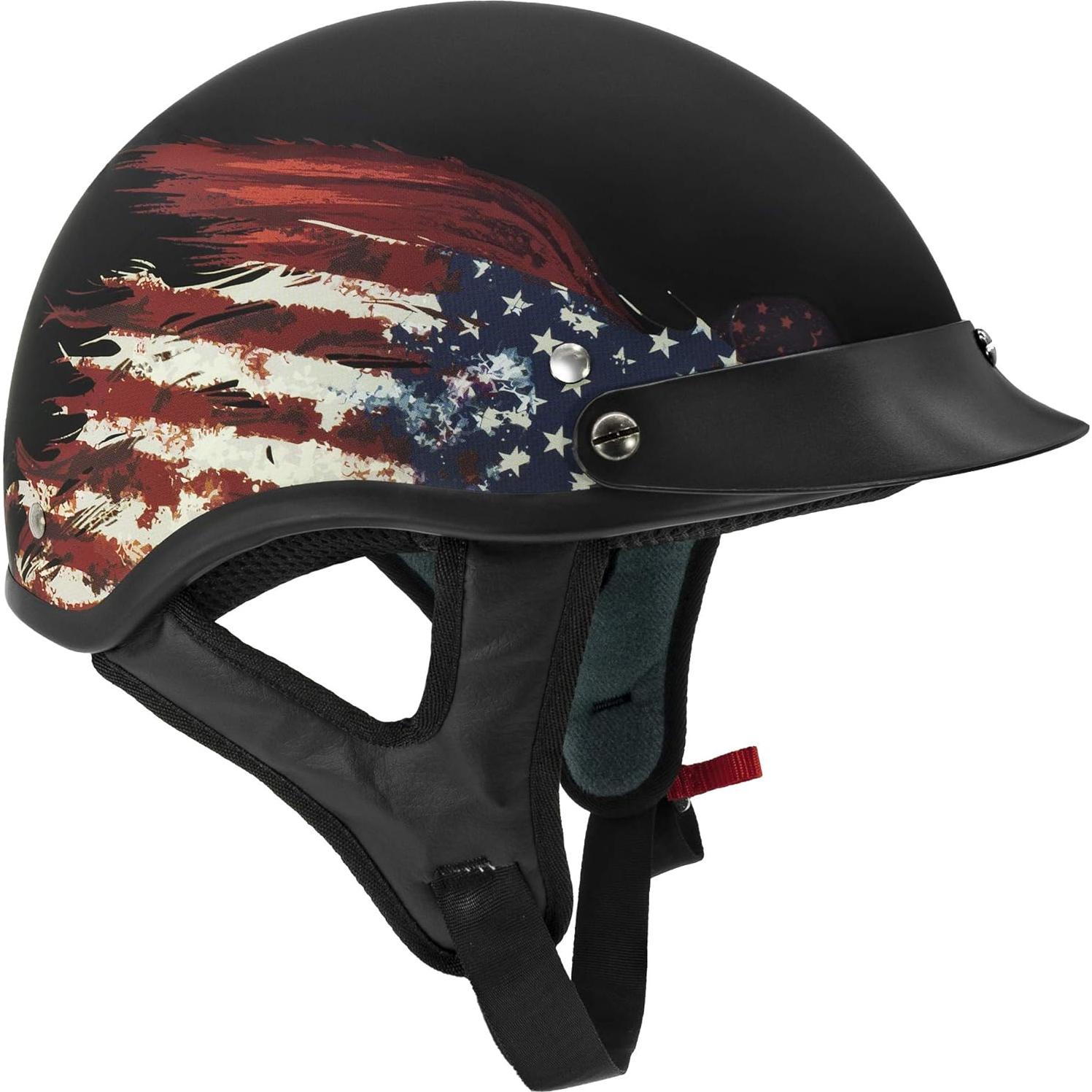 Casco VCAN V5 Half Face Negro Mediano con Bandera