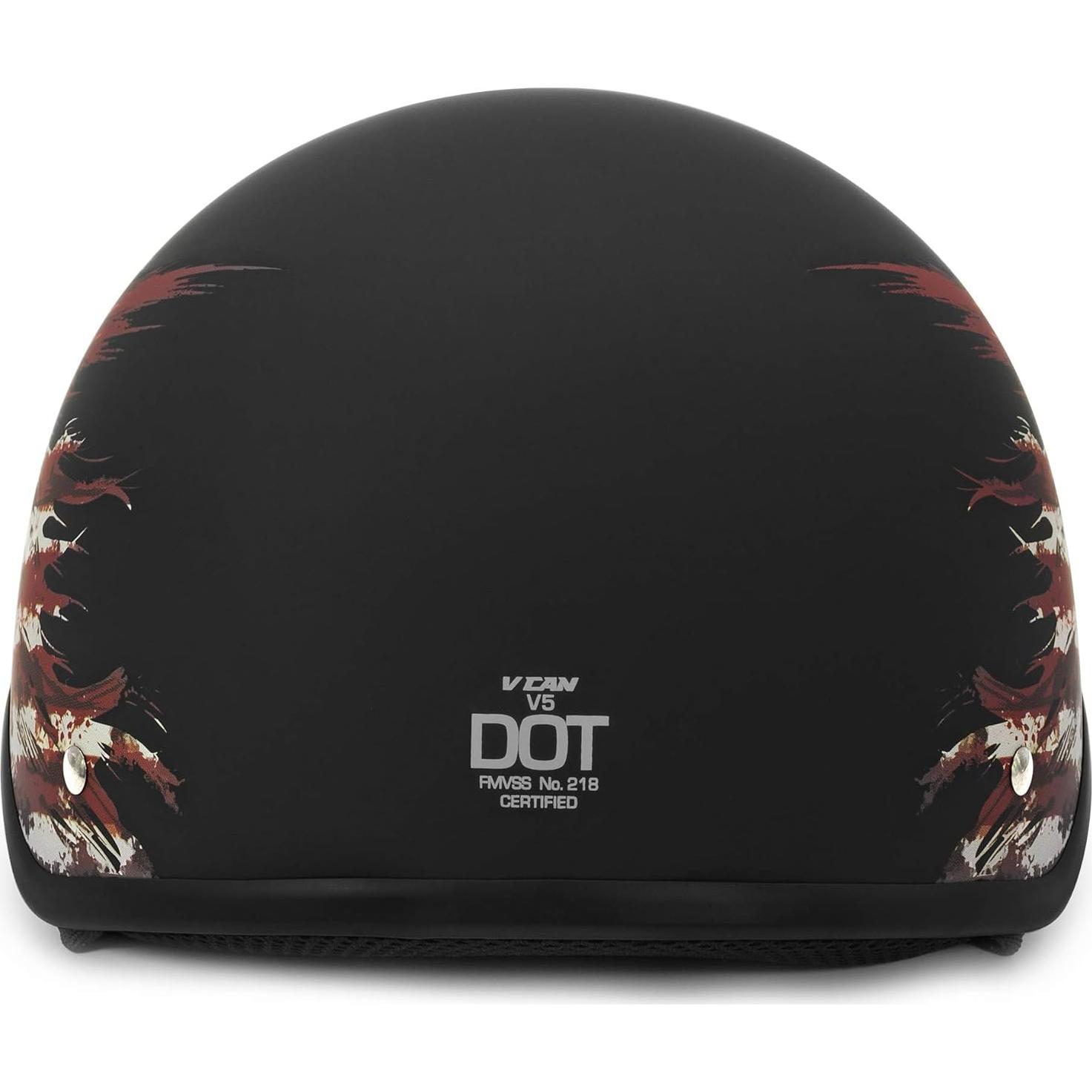 Casco VCAN V5 Half Face Negro Mediano con Bandera