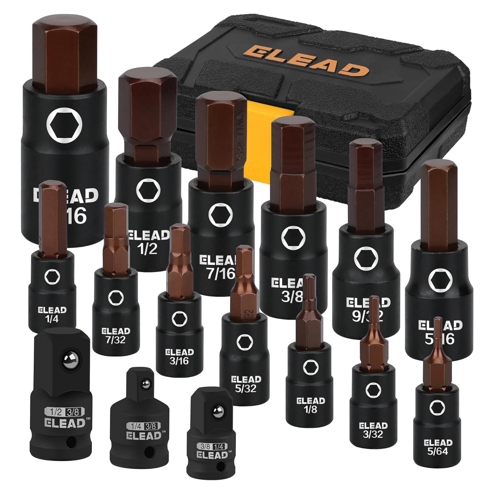 Juego de 16 Piezas Enchufe Hexagonal SAE ELEAD Acero S2