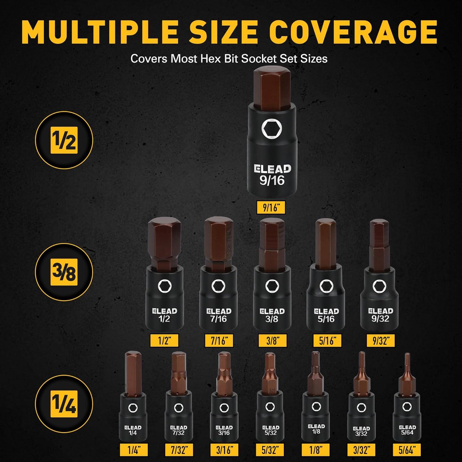 Juego de 16 Piezas Enchufe Hexagonal SAE ELEAD Acero S2