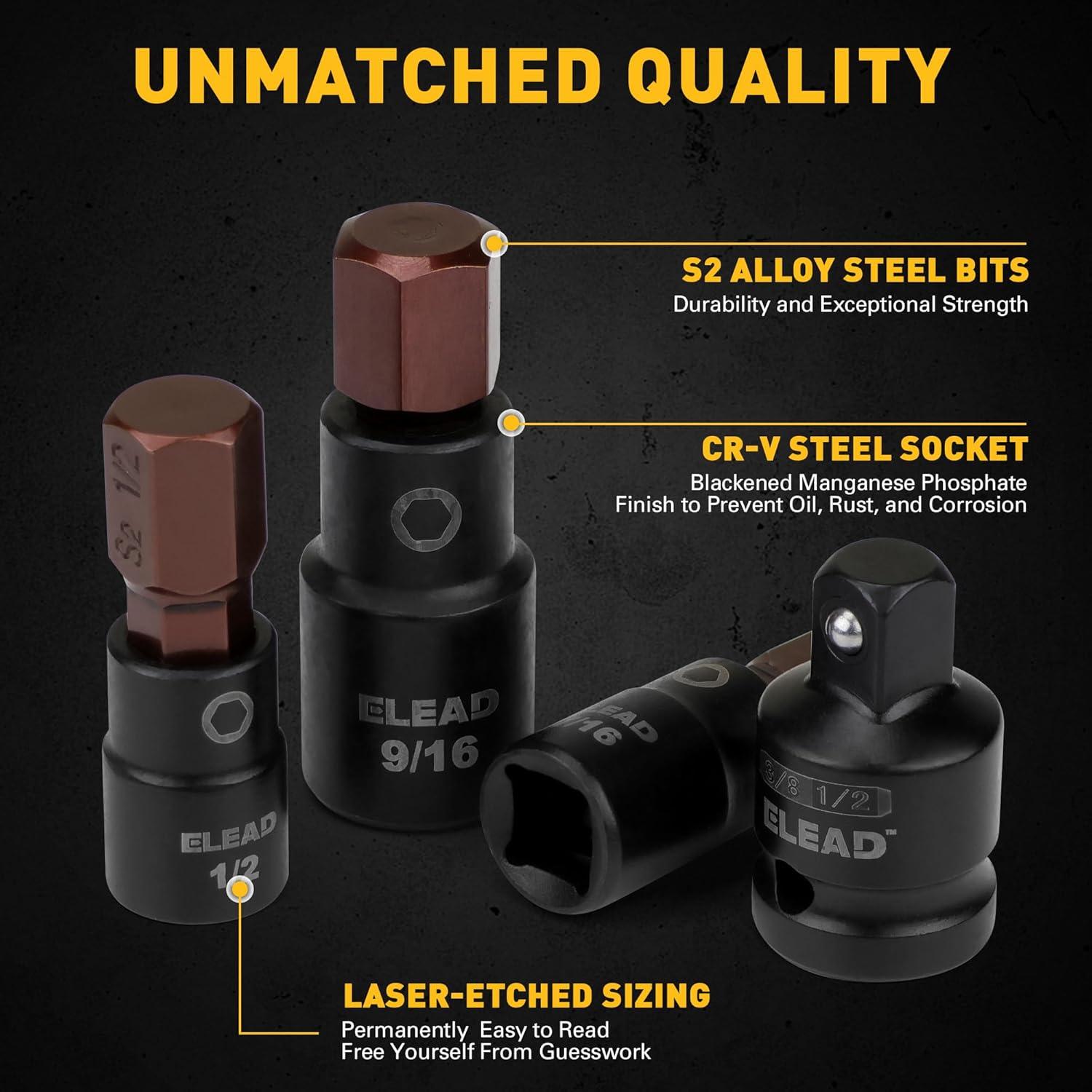 Juego de 16 Piezas Enchufe Hexagonal SAE ELEAD Acero S2