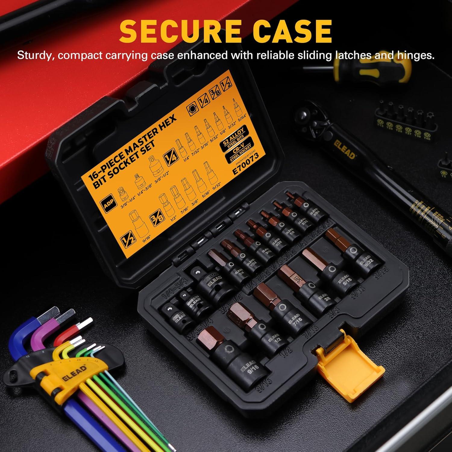 Juego de 16 Piezas Enchufe Hexagonal SAE ELEAD Acero S2