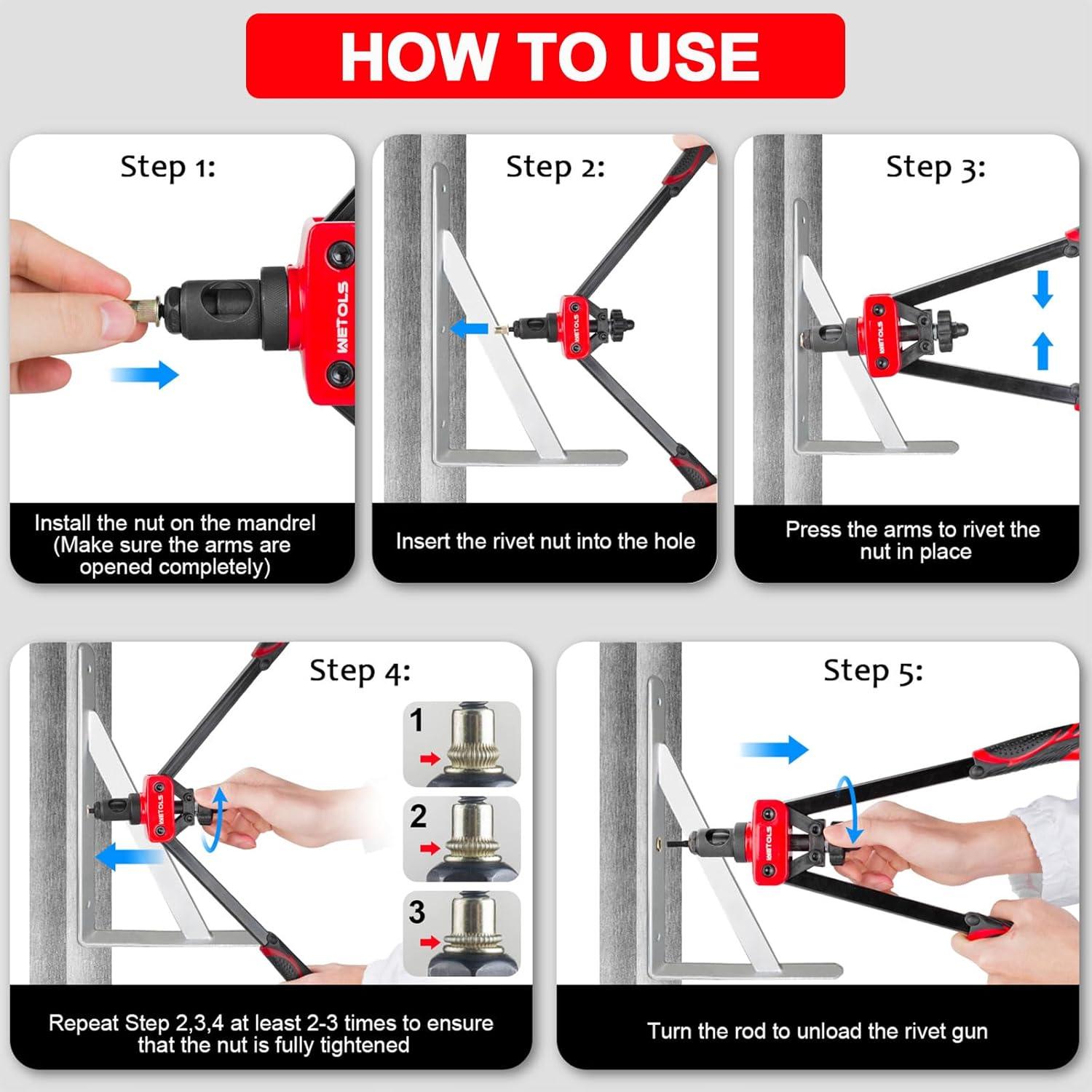 Kit de Herramientas para Tuercas Remachadas WETOLS 14" 70 Piezas