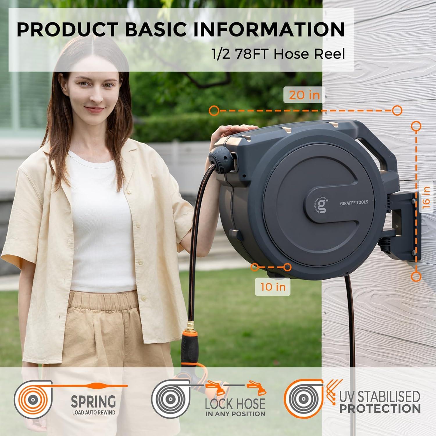 Carrete de Manguera Giraffe Tools 1/2" 23.77 m Retráctil