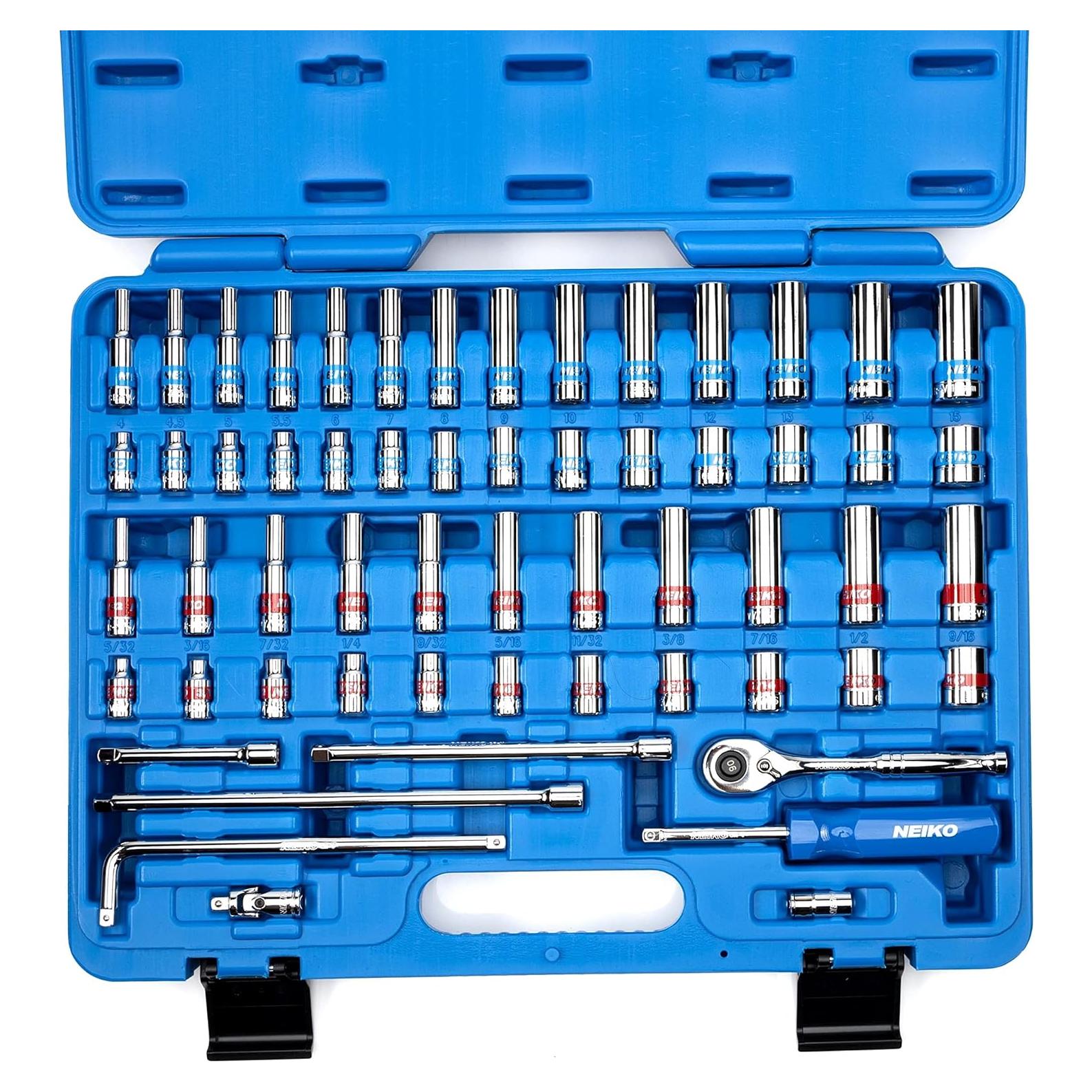 Juego de Carraca y Enchufes NEIKO 58 Piezas Acero Vanadio