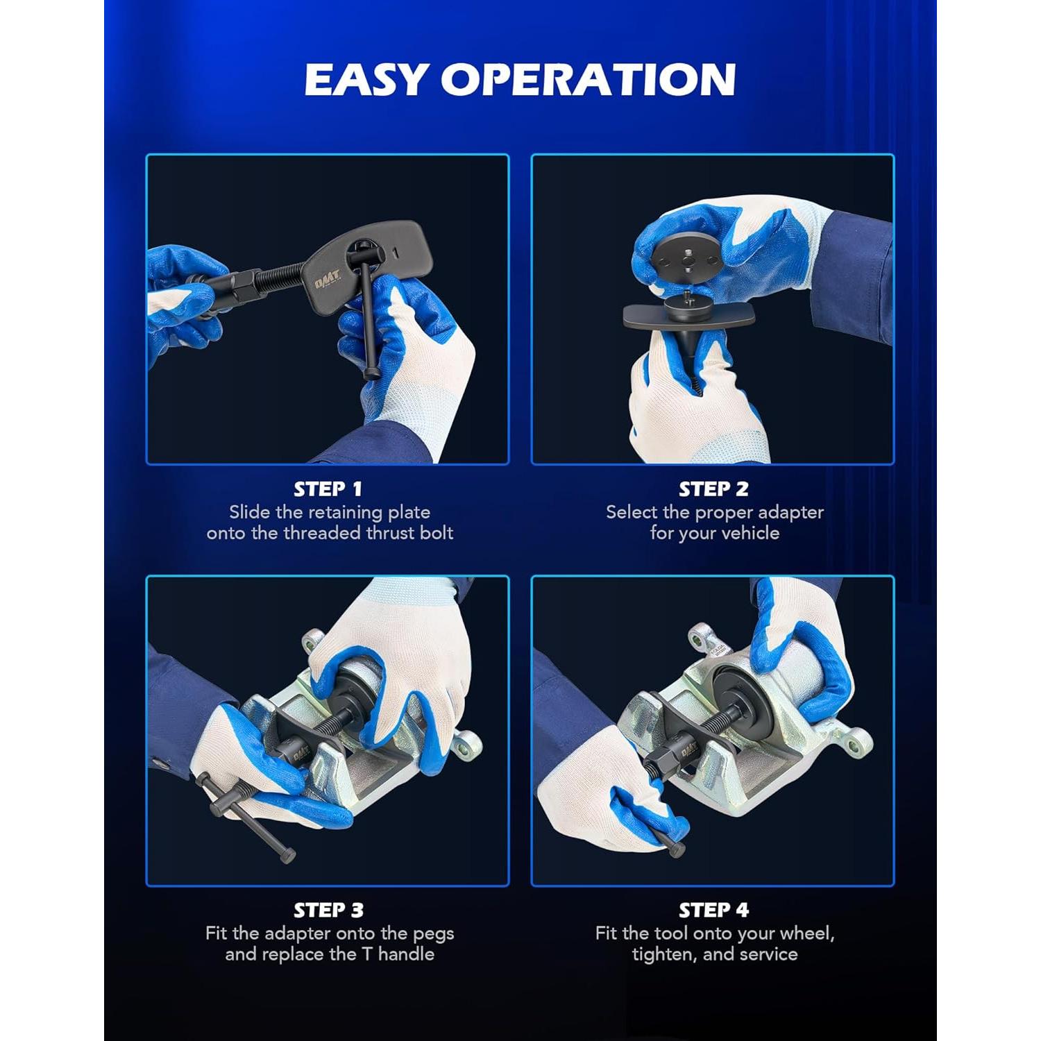 Orion Motor Tech Brake Caliper Wind Back Tool Kit, 24pc Brake Caliper Compression Tool Set with Thrust Bolt Assemblies Retaining Plates Caliper Hangers 18 Disc Adapters, Blue Case