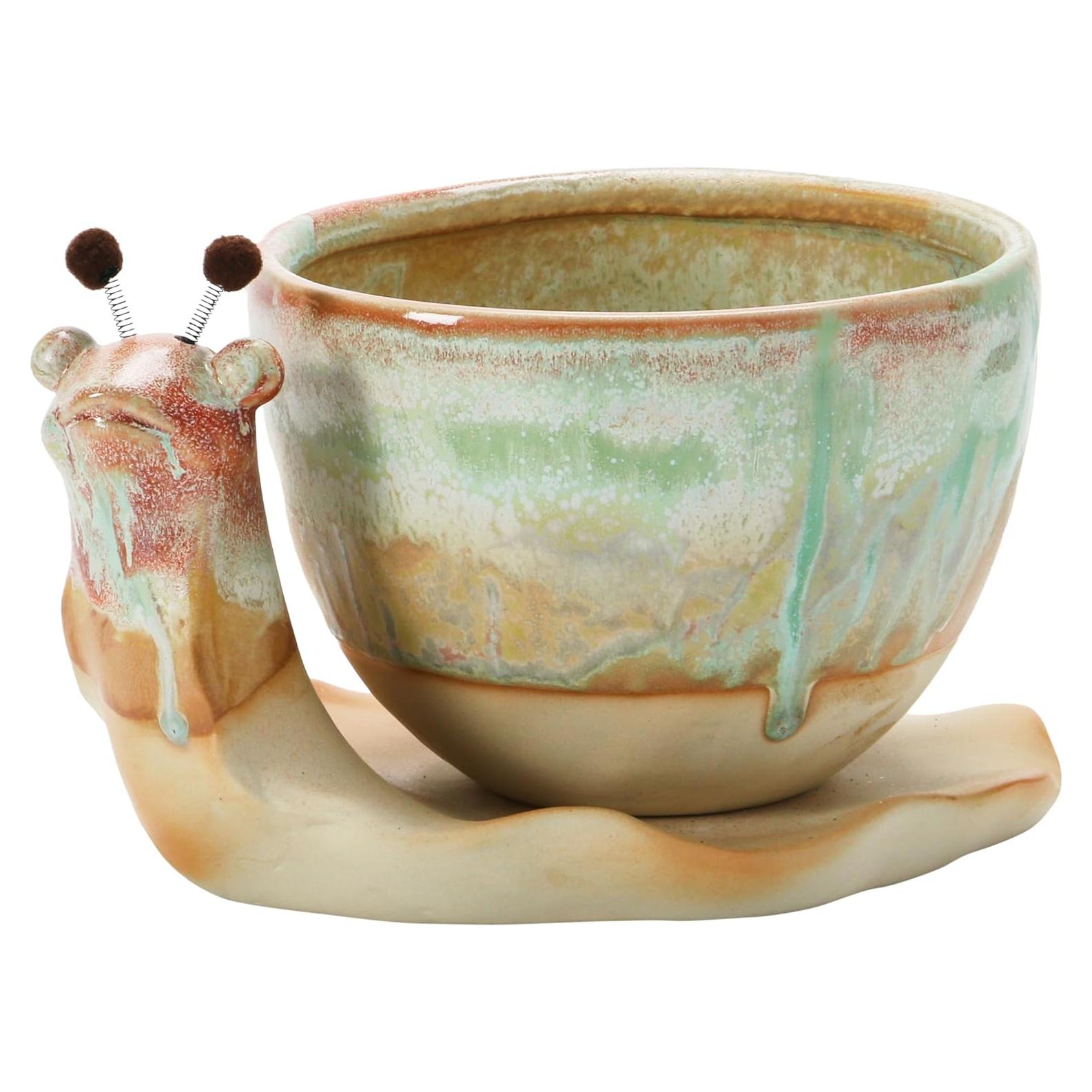 Maceta de Cerámica Caracol Creative Co-Op Juego de 2 Piezas