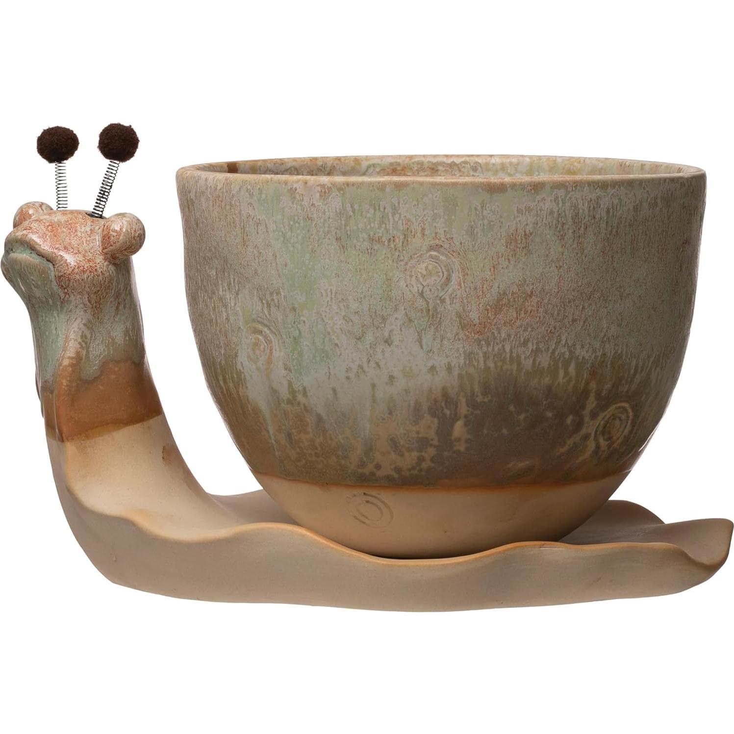 Maceta de Cerámica Caracol Creative Co-Op Juego de 2 Piezas