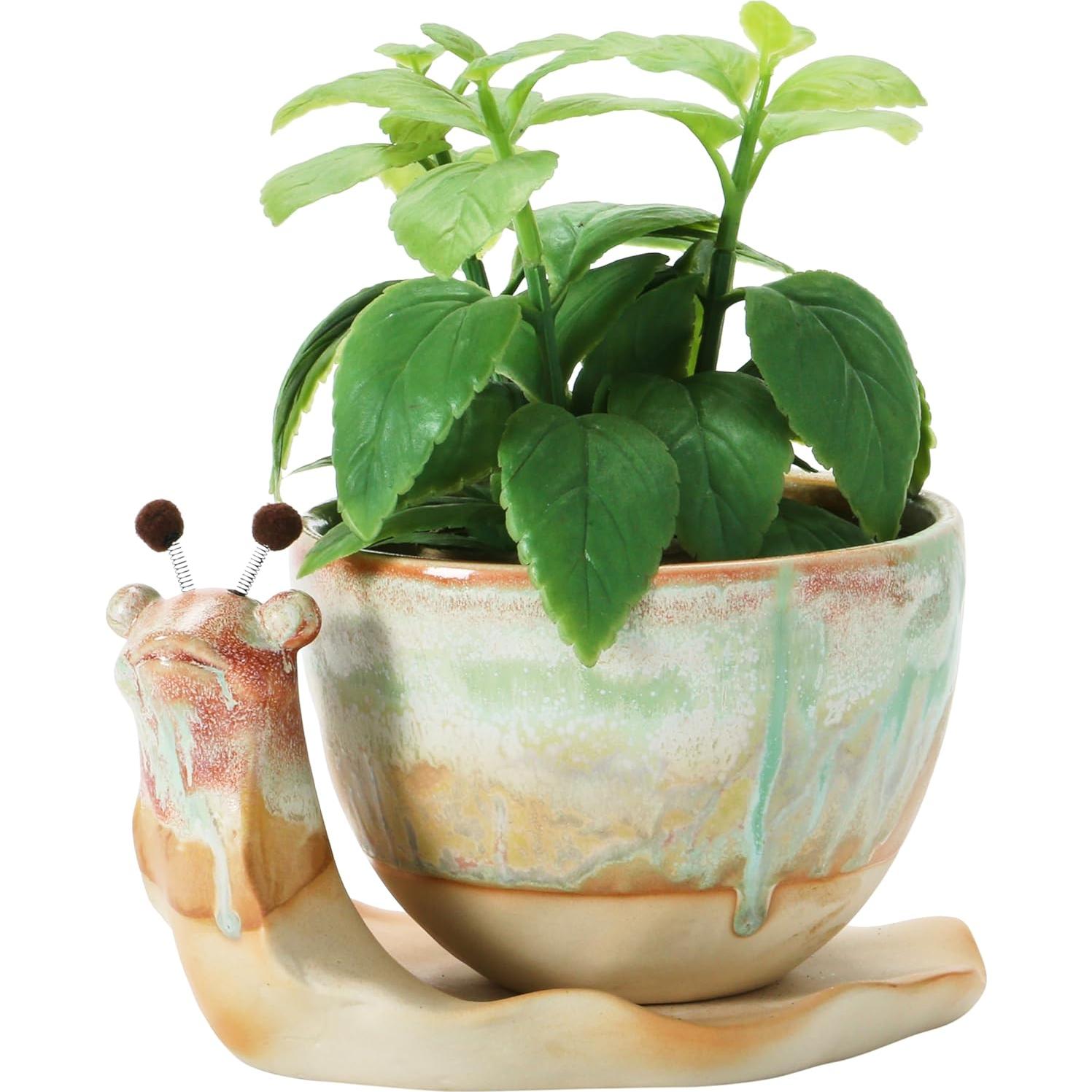 Maceta de Cerámica Caracol Creative Co-Op Juego de 2 Piezas