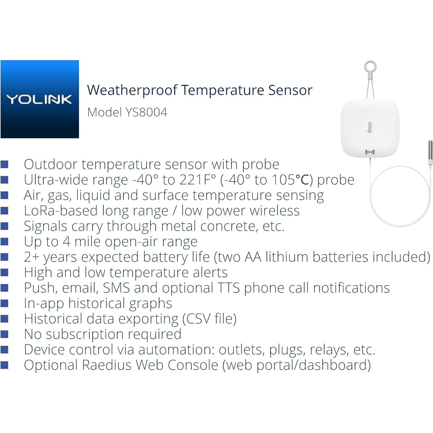 Sensor de Temperatura y Humedad YoLink con Hub, 304.8m
