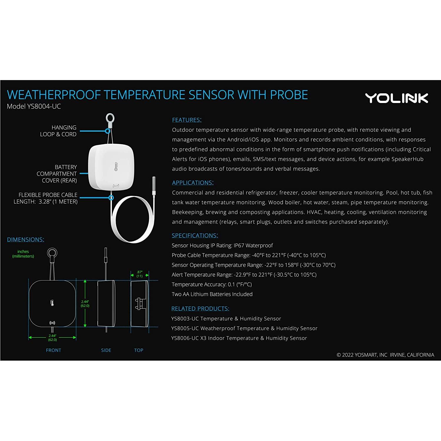 Sensor de Temperatura y Humedad YoLink con Hub, 304.8m