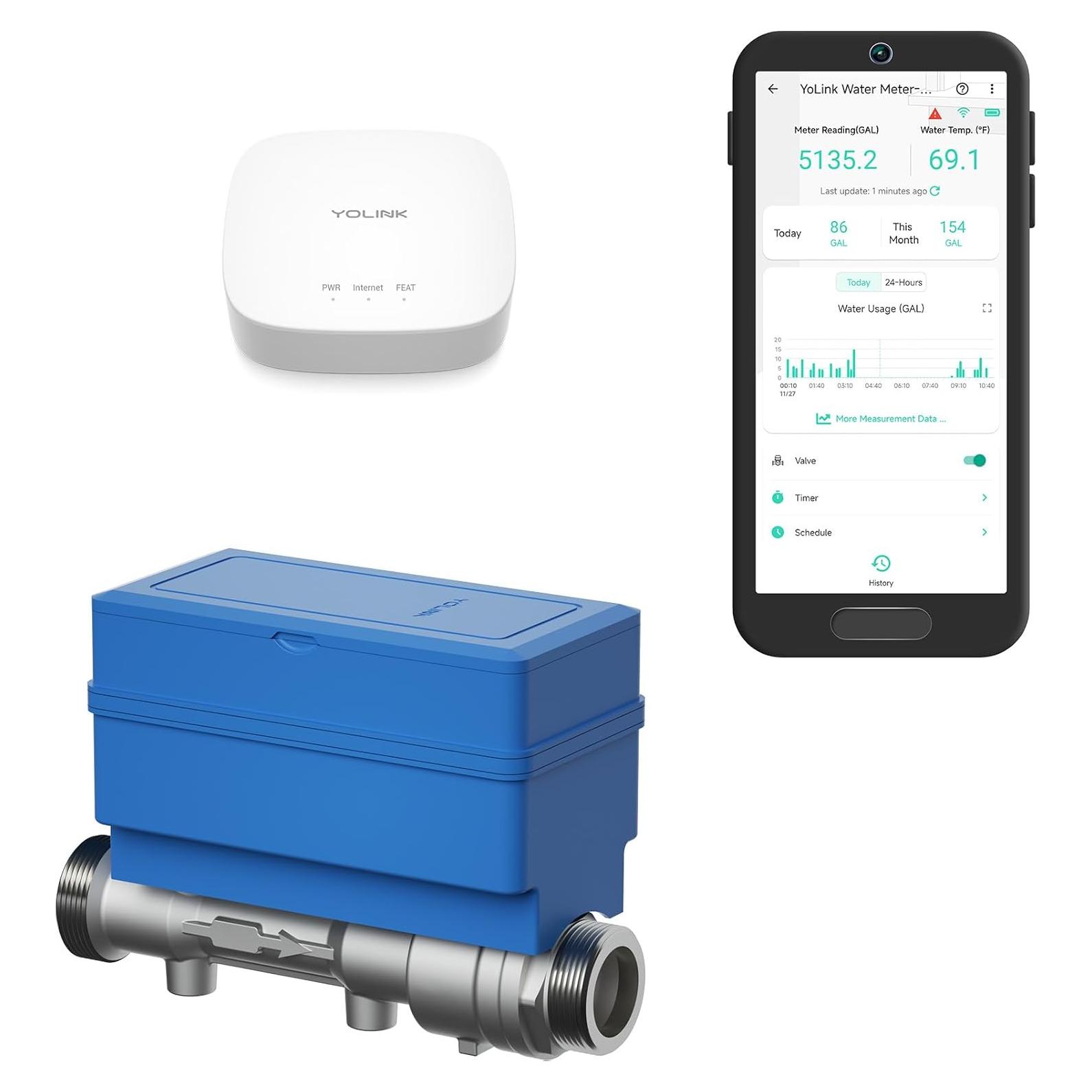 YoLink FlowSmart Medidor de Agua Inteligente con Cierre Automático