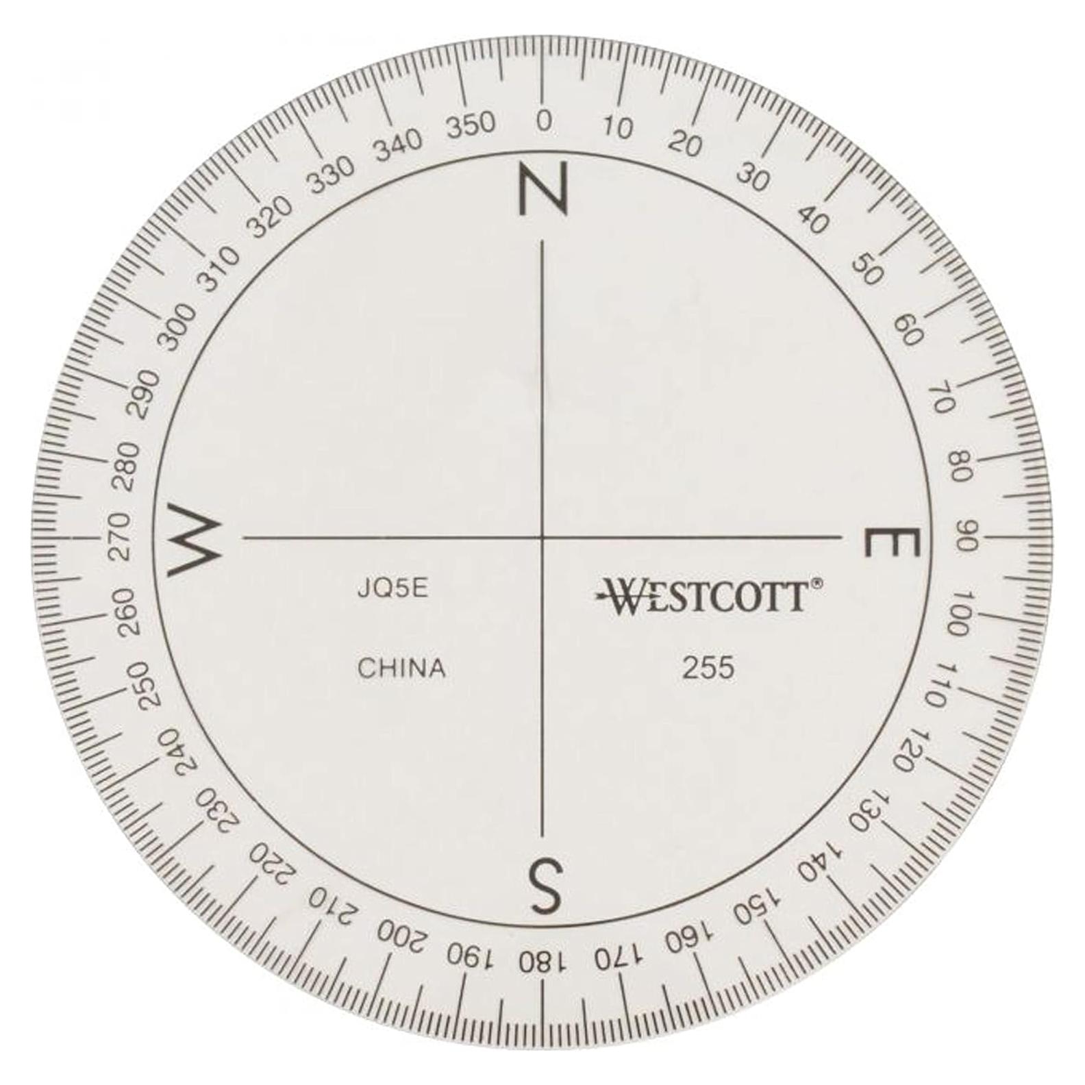 Westcott 360-Degree Compass Protractor, Crystal Clear Transparent Dial, Calibrated for 360-Degree Accuracy, Back-to-School, School Supplies, Classroom Supplies, 3 1/2-Inch