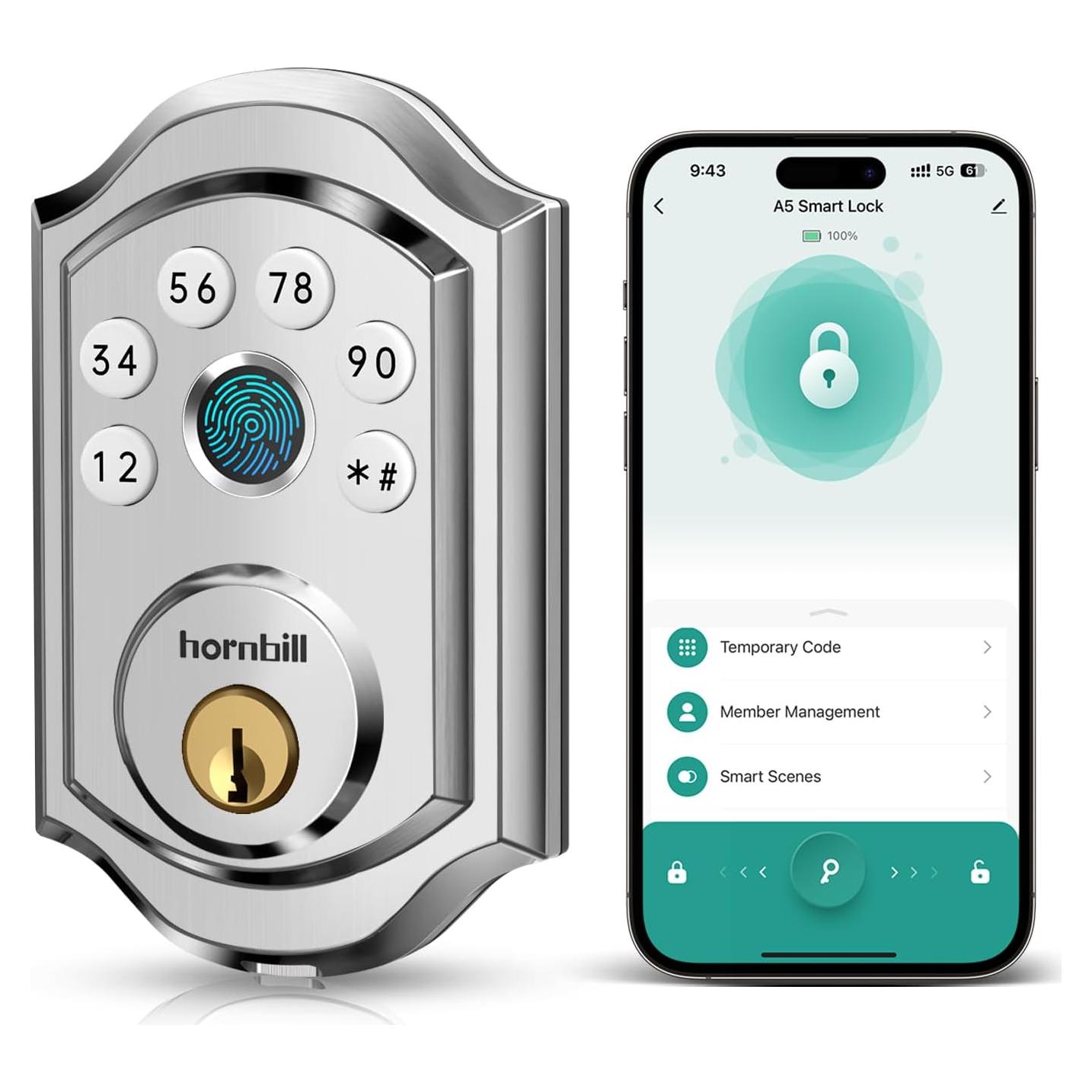 Cerradura Inteligente Hornbill A5 con Huella Digital y Bluetooth