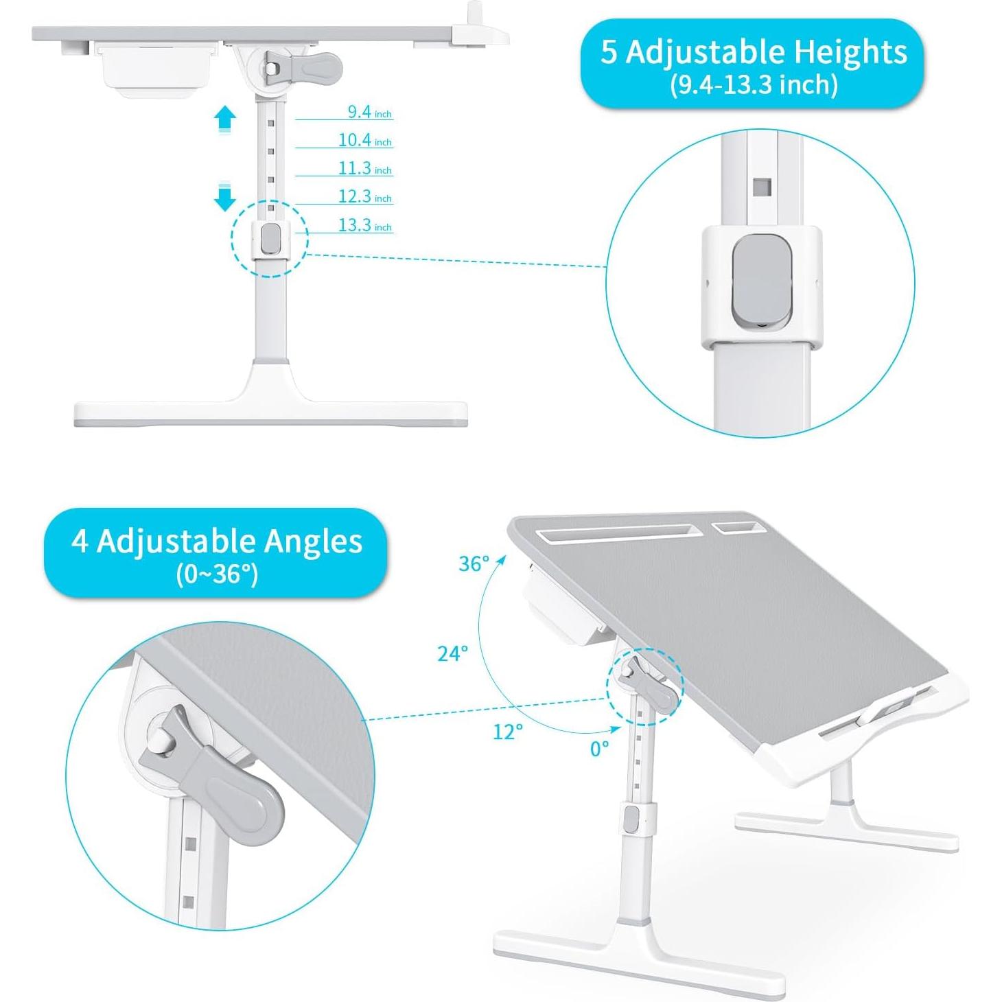Mesa de Cama Plegable KLEAR para Laptop Ajustable Gris