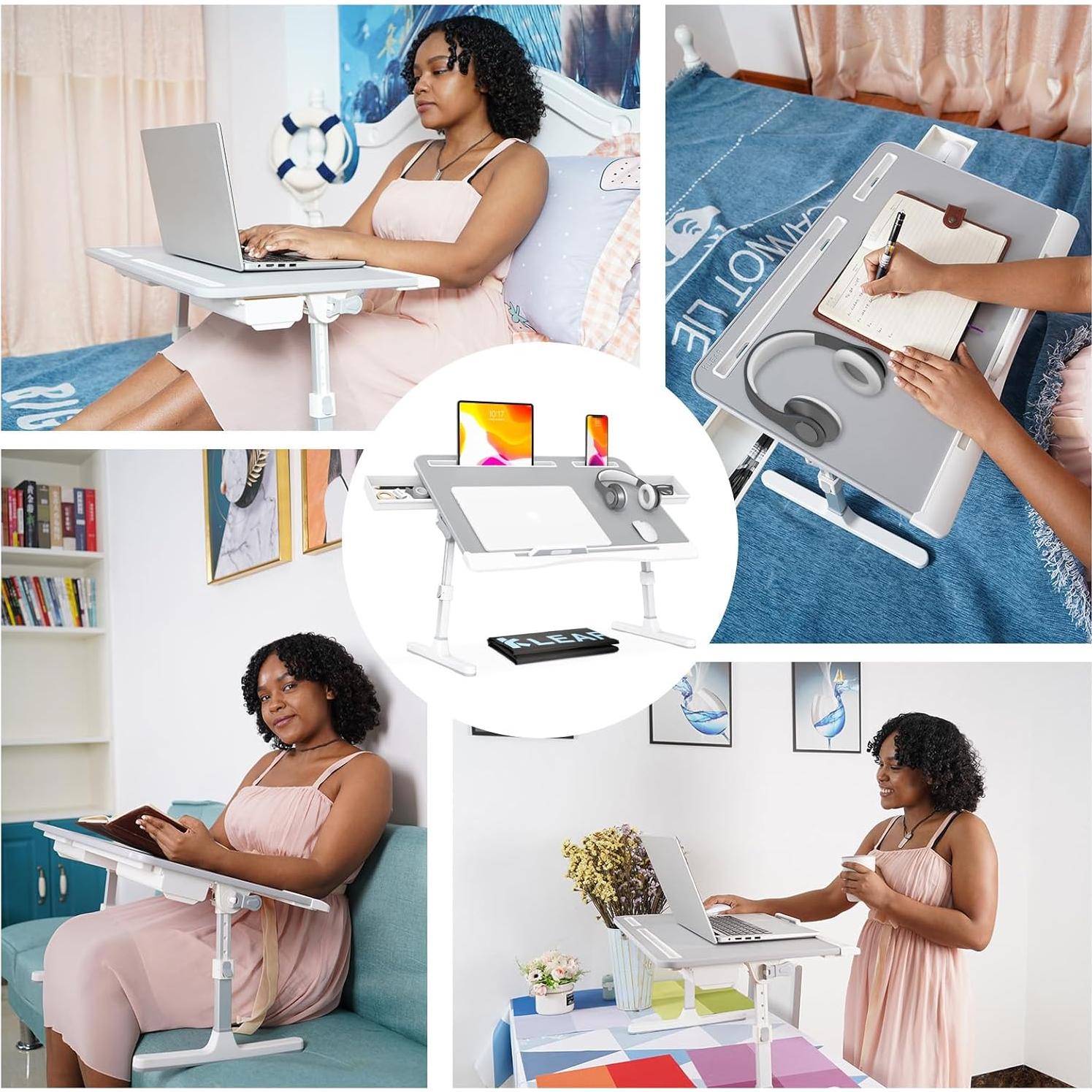 Mesa de Cama Plegable KLEAR para Laptop Ajustable Gris