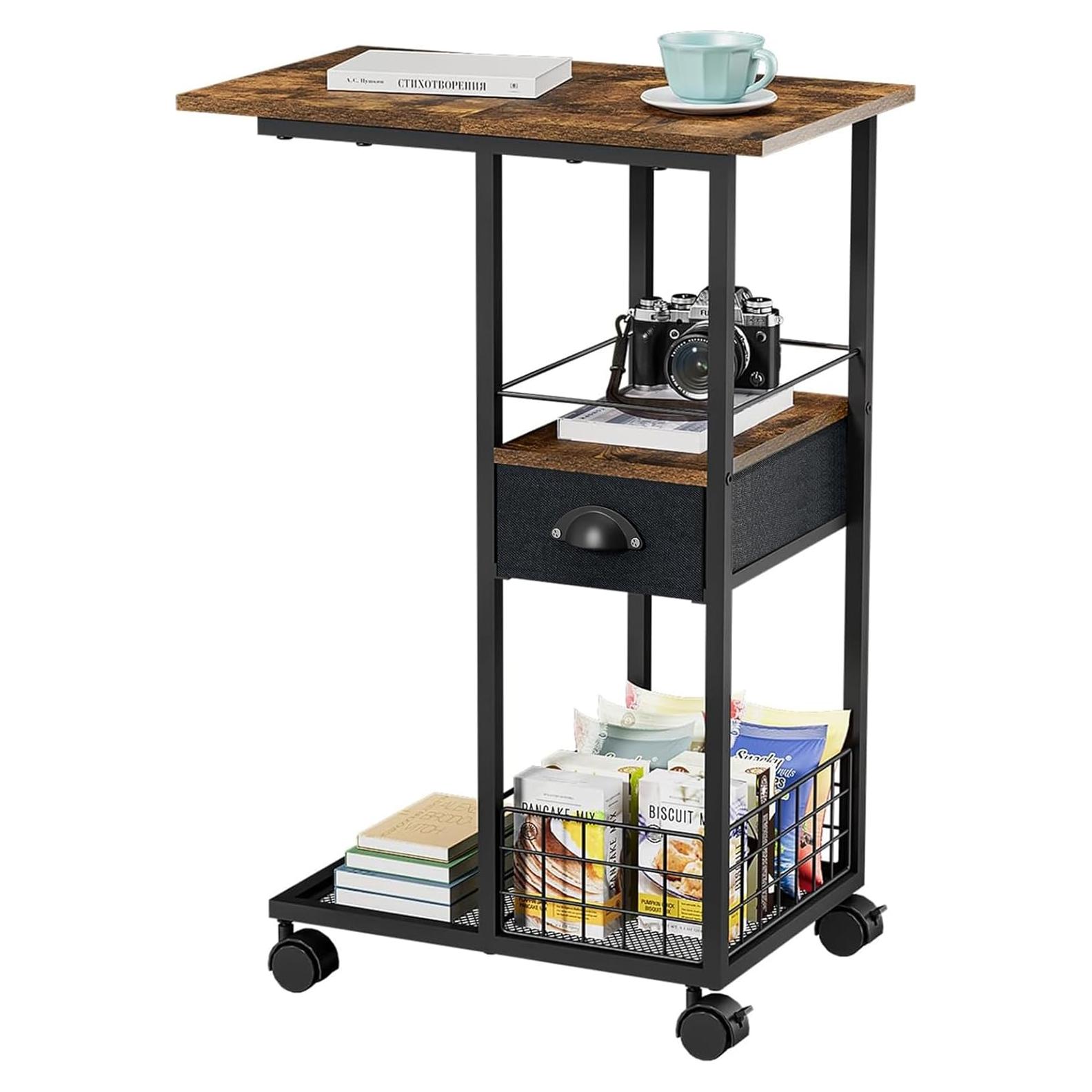 Mesa Lateral en C Sonyabecca con Cajón y Ruedas 50x30x71cm