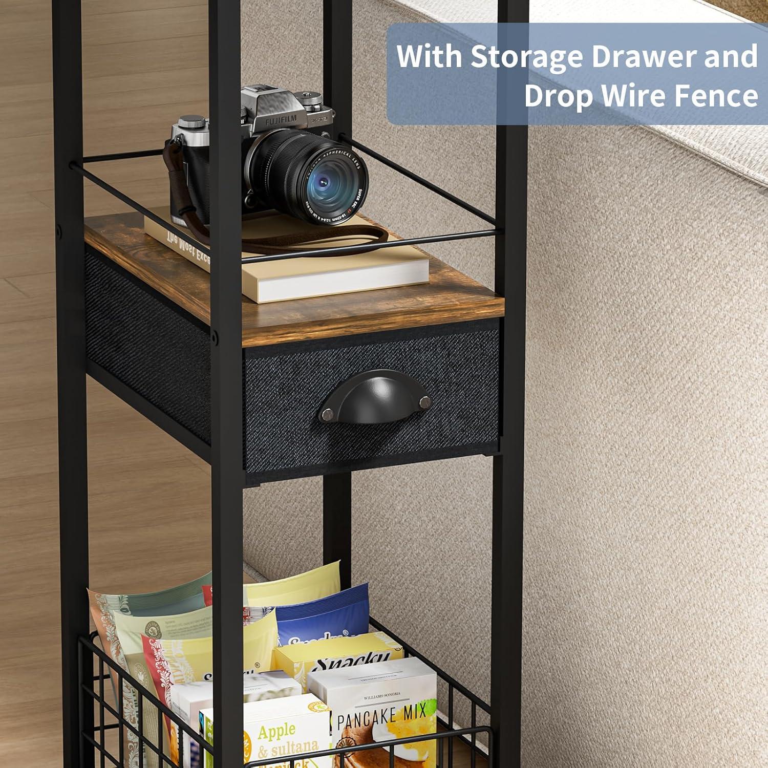 Mesa Lateral en C Sonyabecca con Cajón y Ruedas 50x30x71cm