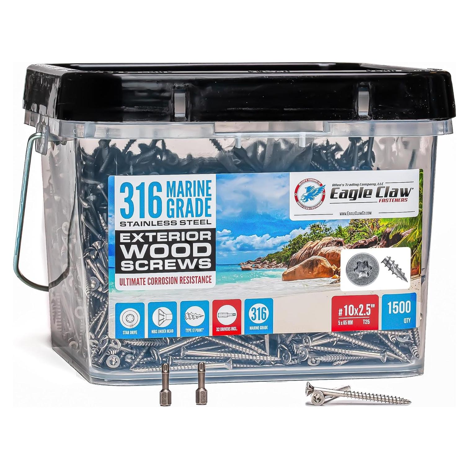 Tornillos de Madera Acero Inoxidable Grado Marino 316 6.35 cm 1500 Piezas