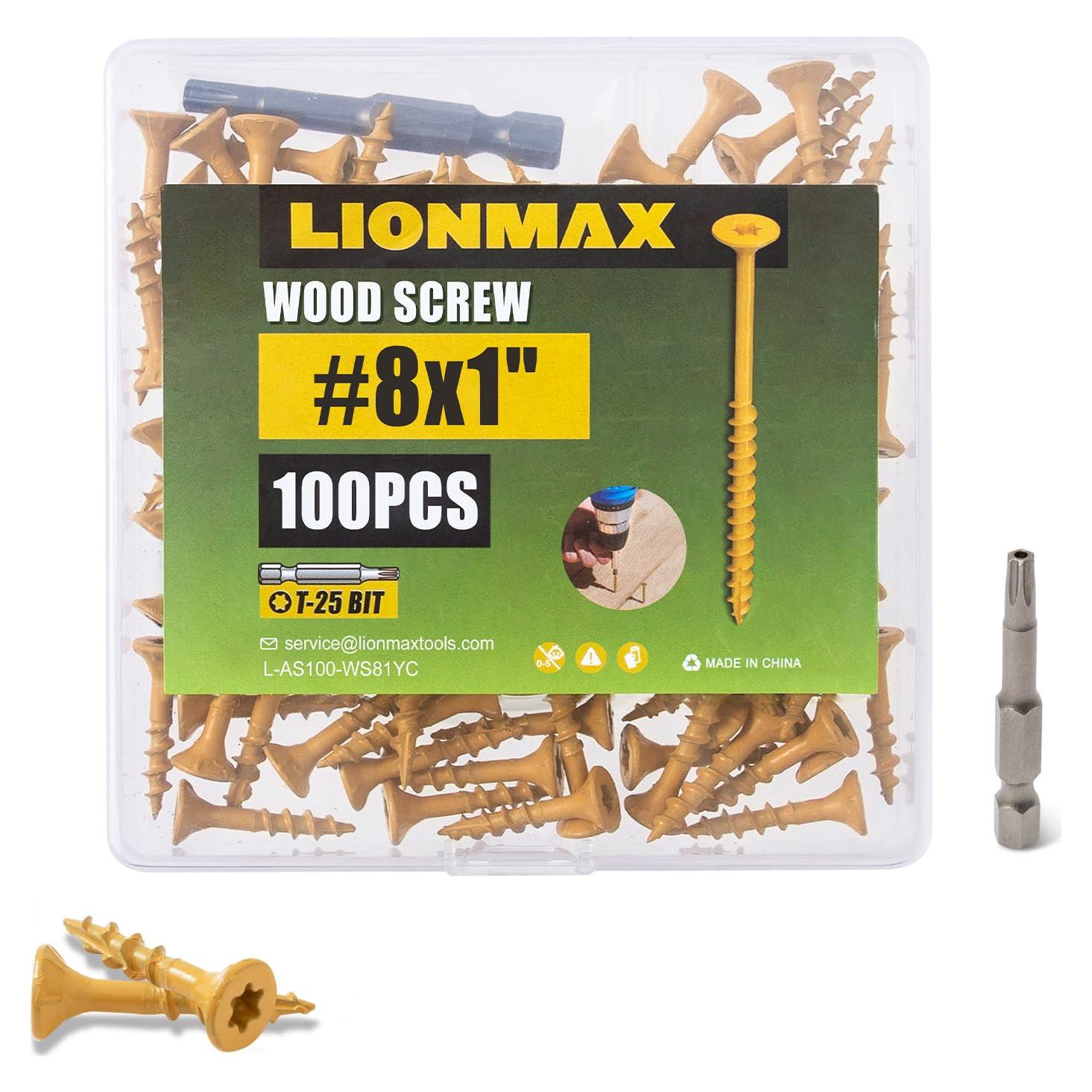 Tornillos de Madera LIONMAX #8 x 2.54 cm (1 Pulgada) 100 PCS
