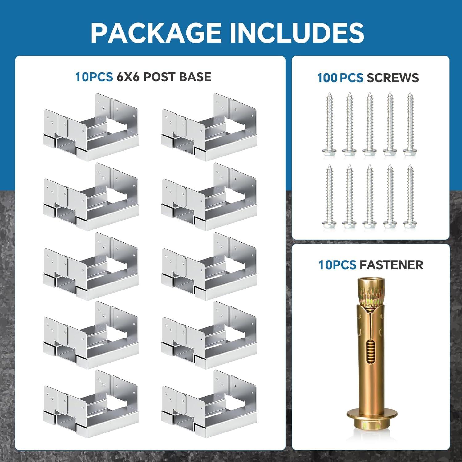 Base de Poste Galvanizada 6x6 BaoNeedy - Paquete de 10 Anclajes