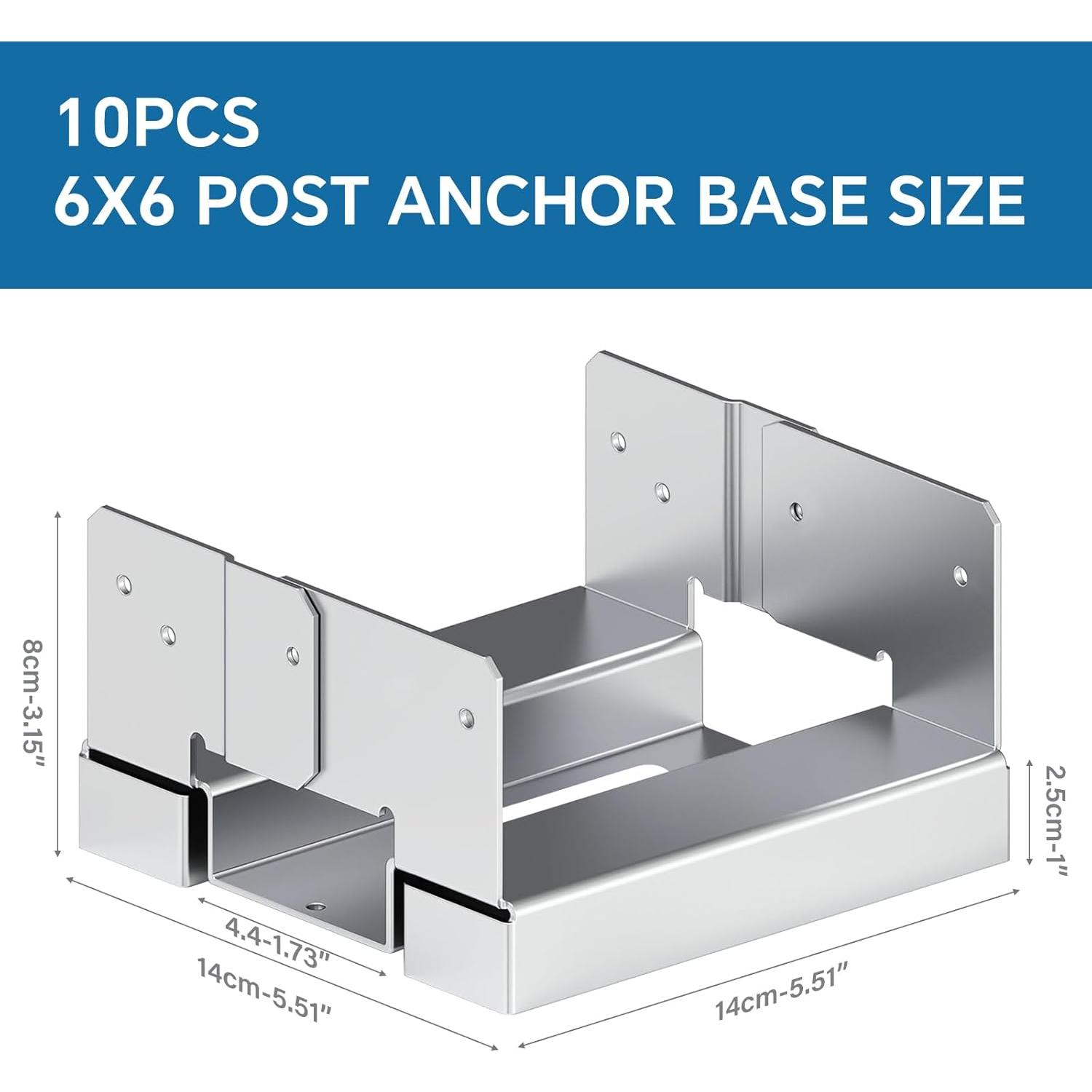 Base de Poste Galvanizada 6x6 BaoNeedy - Paquete de 10 Anclajes
