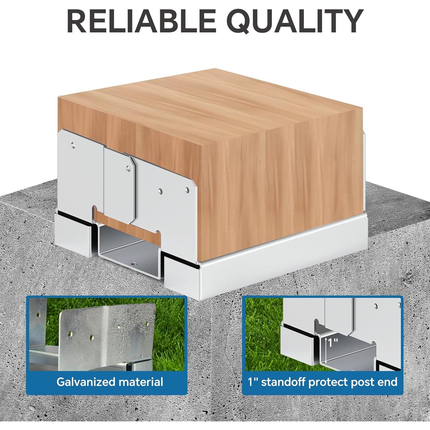 Base de Poste Galvanizada 6x6 BaoNeedy - Paquete de 10 Anclajes