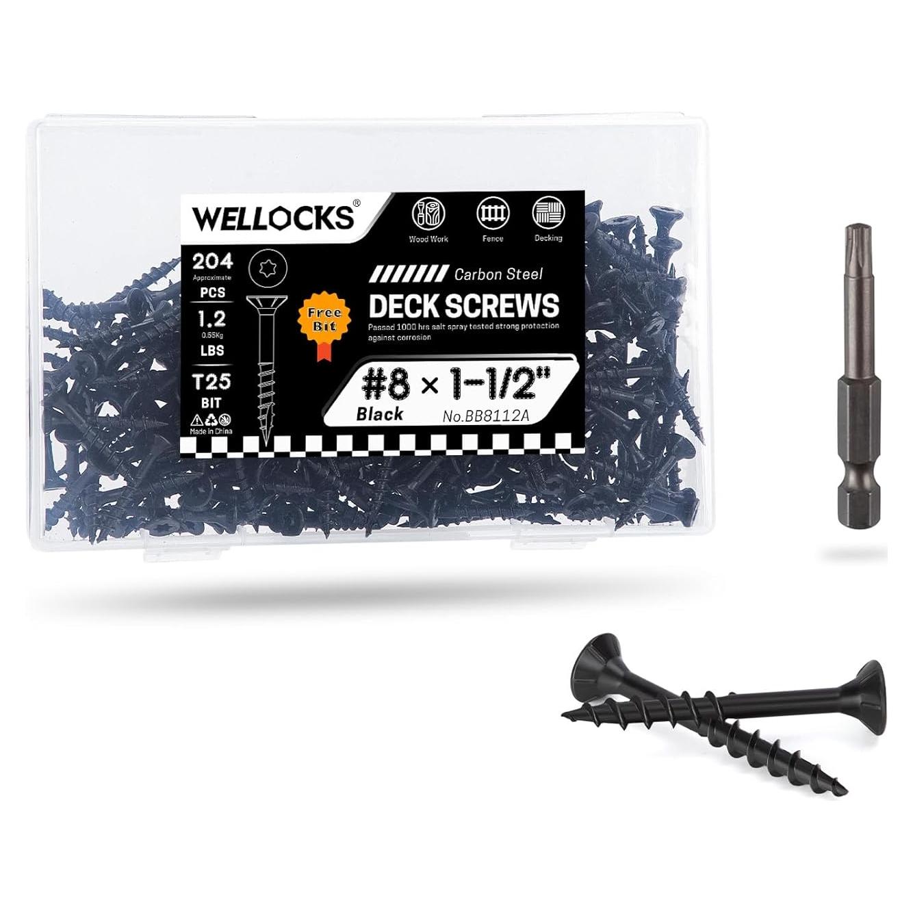 Tornillos para Deck WELLOCKS #8x6.35cm 128 PCS Negro