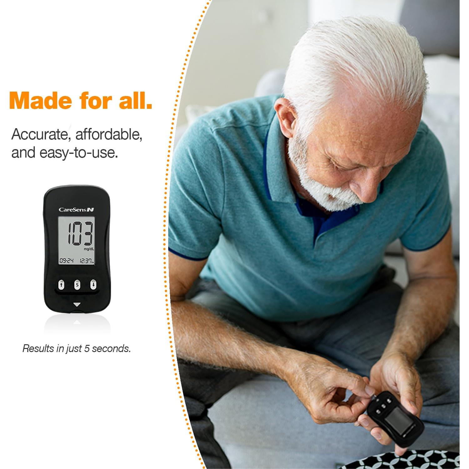 Kit de Monitor de Glucosa CareSens N con 100 Tiras y Lancetas