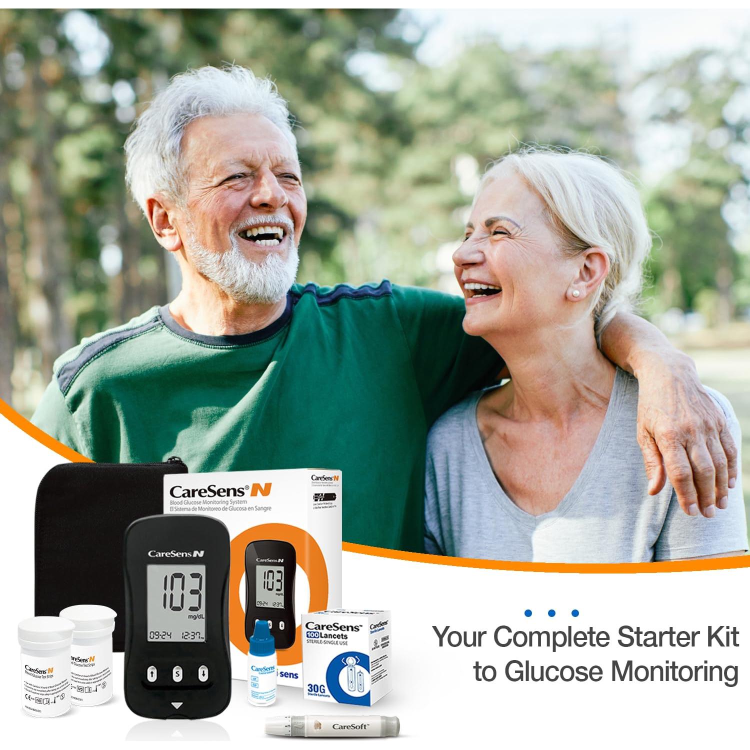 Kit de Monitor de Glucosa CareSens N con 100 Tiras y Lancetas
