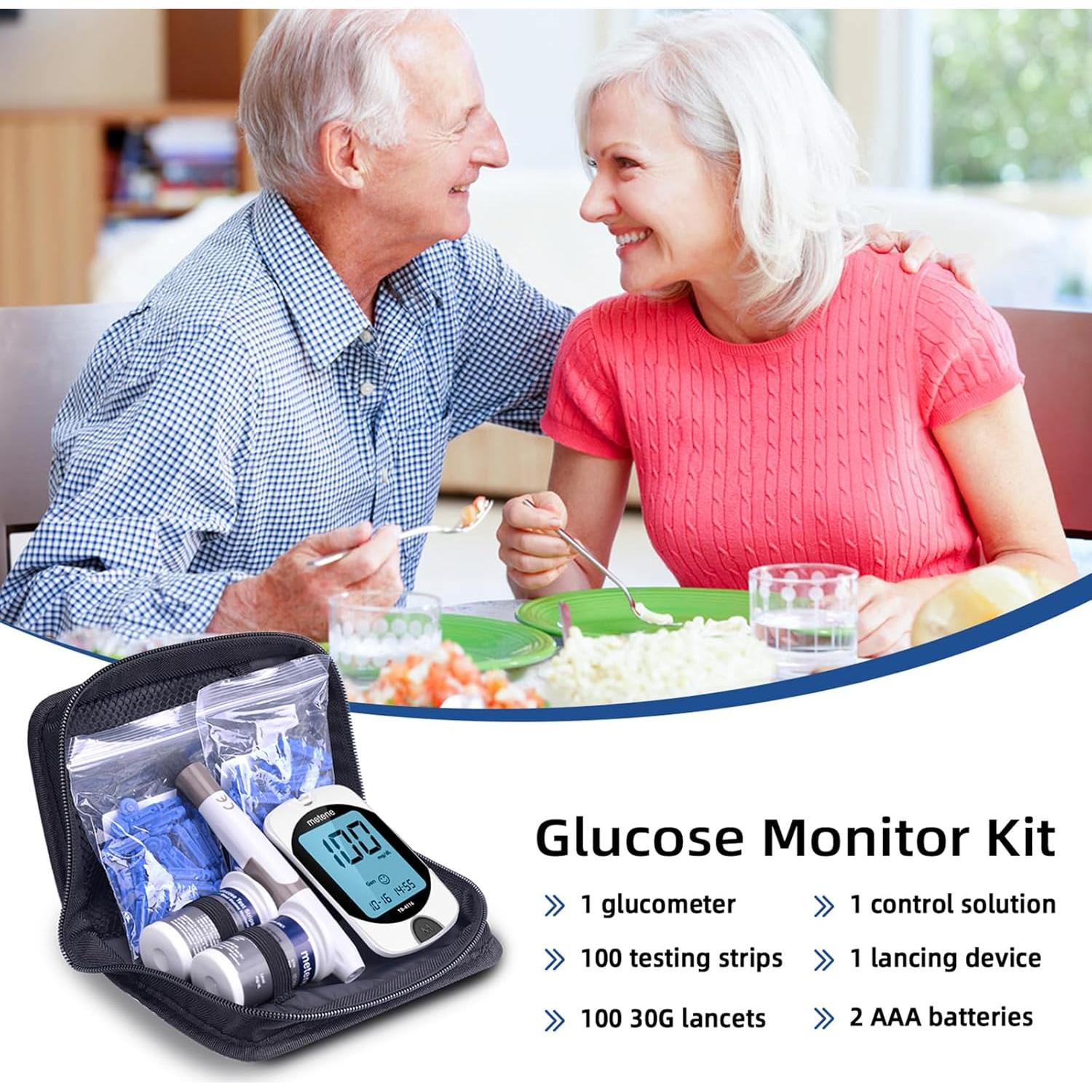 Kit de Monitor de Glucosa Metene TD-4116 con 100 Tiras y Lancetas